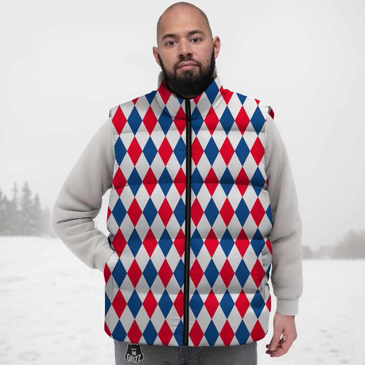 Argyle American Print Pattern Down Vest