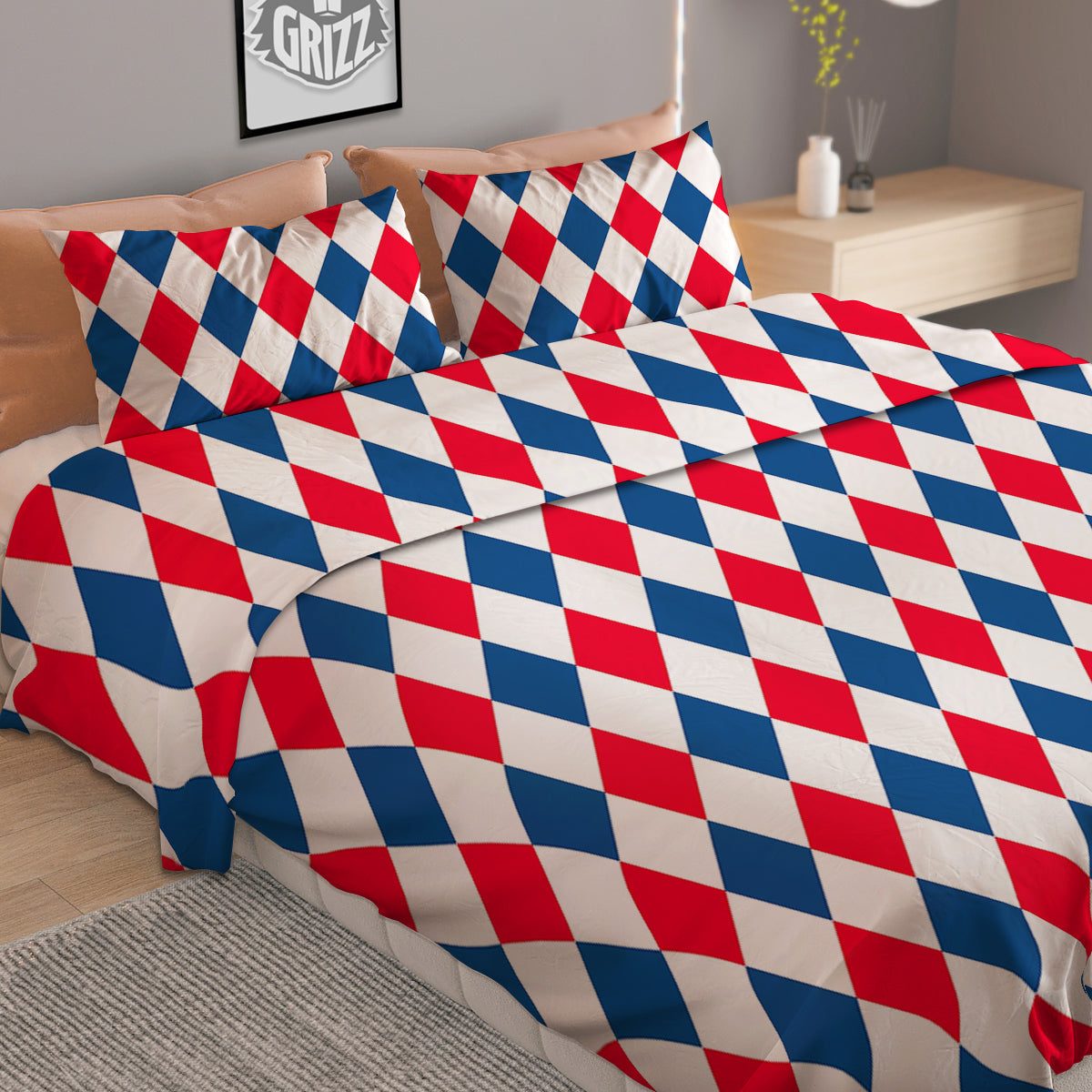 Argyle American Print Pattern Duvet Cover Bedding Set