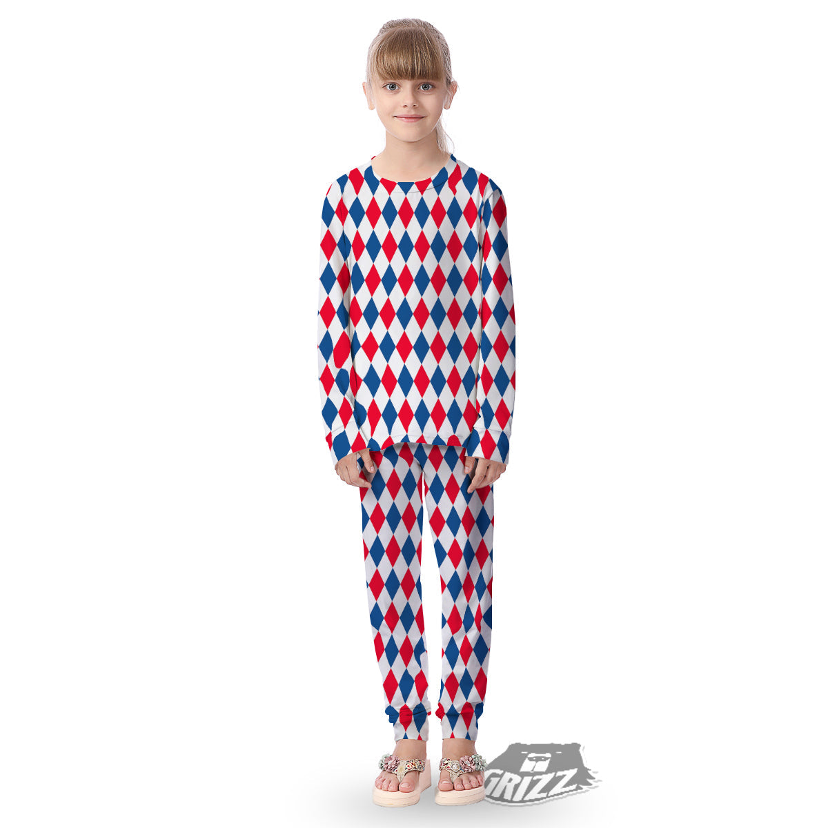 Argyle American Print Pattern Kid's Pajamas-grizzshop