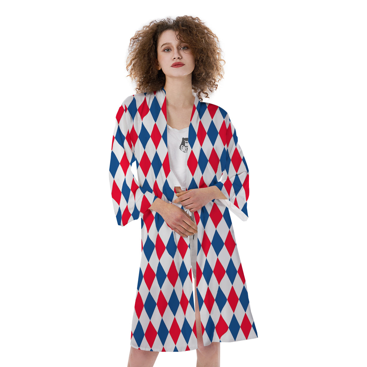 Argyle American Print Pattern Kimono-grizzshop