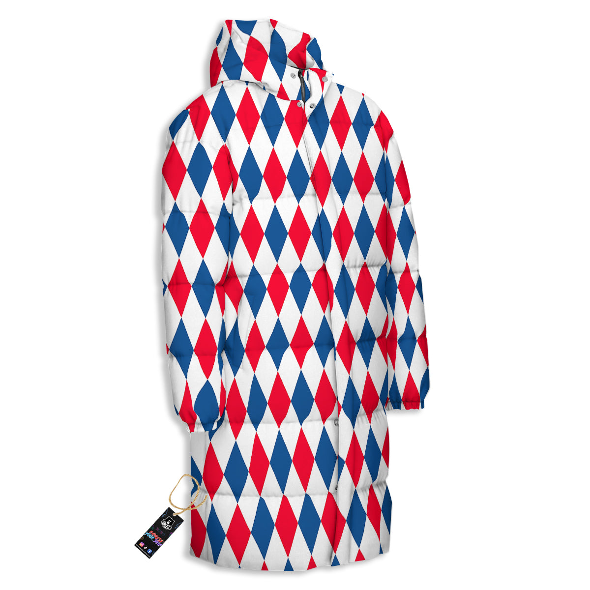 Argyle American Print Pattern Long Down Jacket-grizzshop