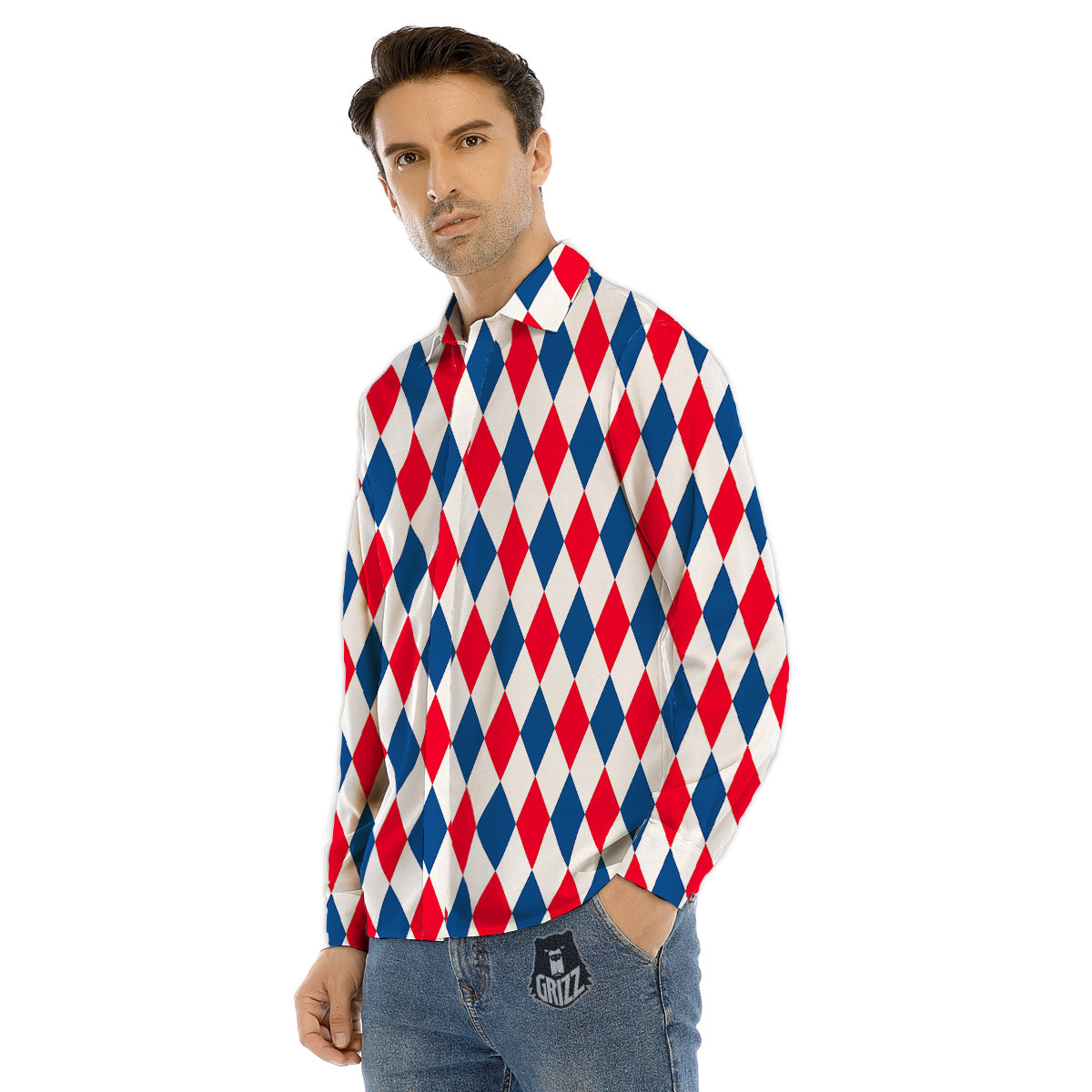 Argyle American Print Pattern Men's Dress Shirts-grizzshop