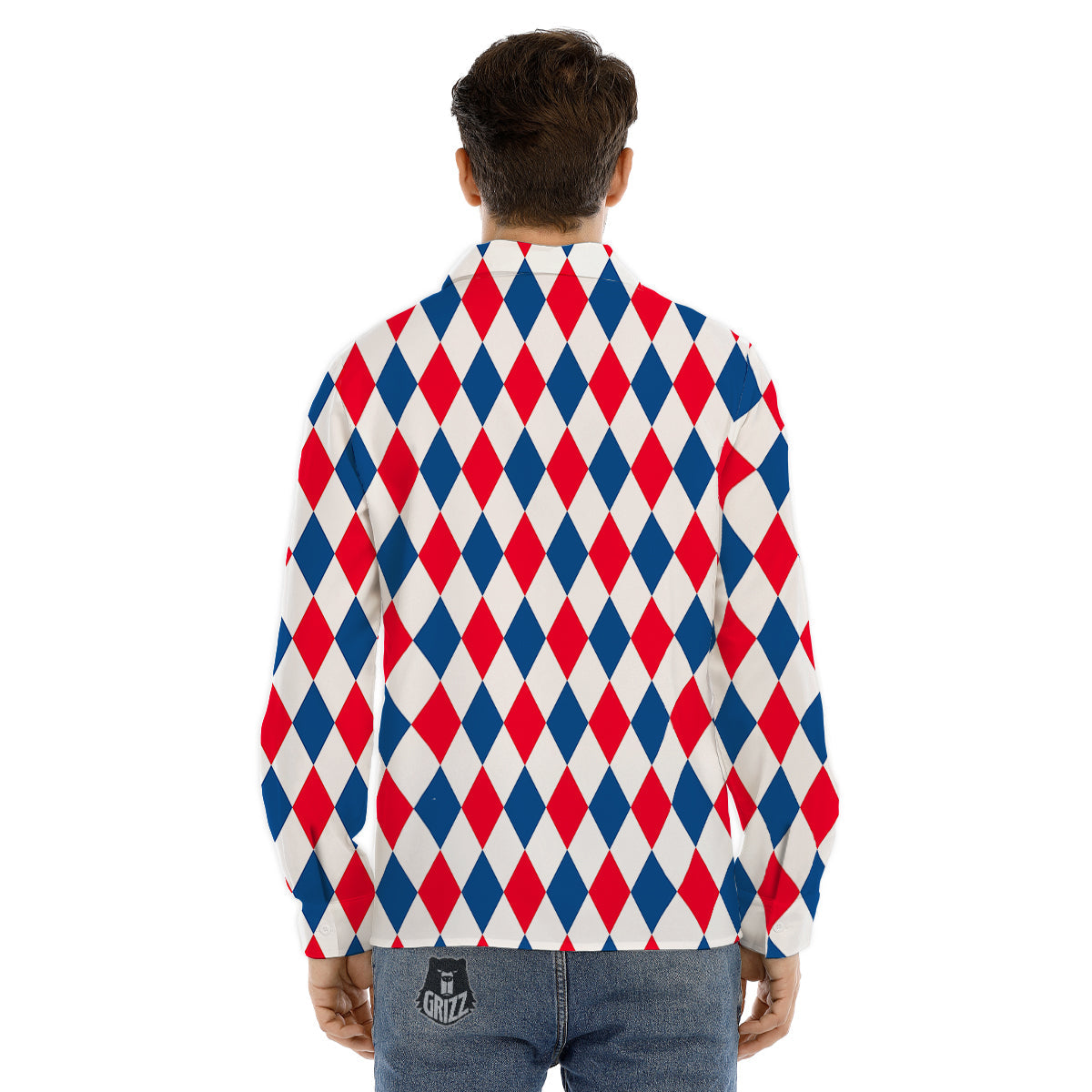 Argyle American Print Pattern Men's Dress Shirts-grizzshop
