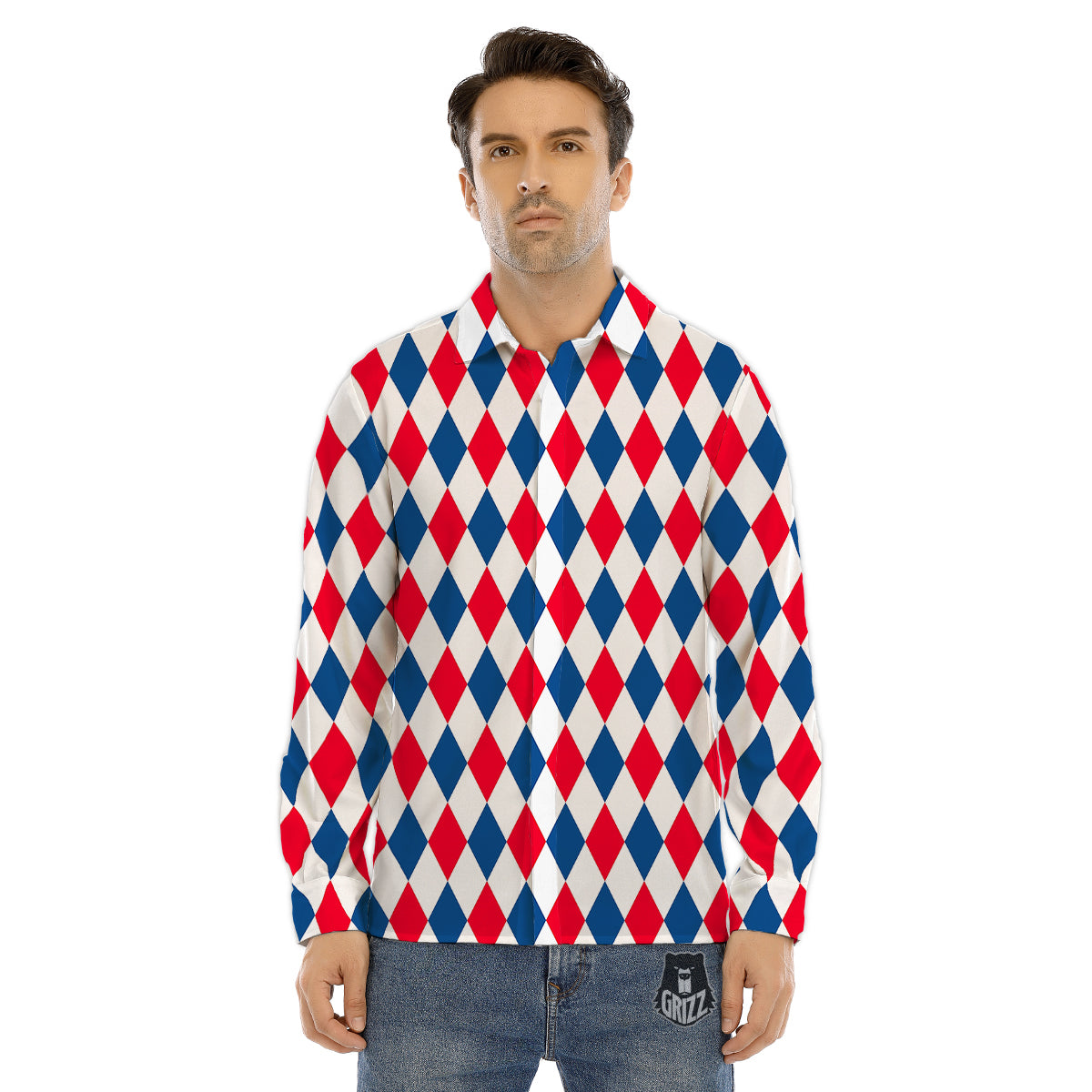 Argyle American Print Pattern Men's Dress Shirts-grizzshop