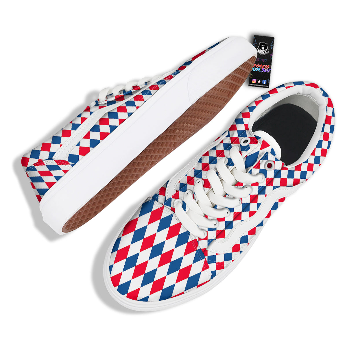 Argyle American Print Pattern Skate Shoes-grizzshop