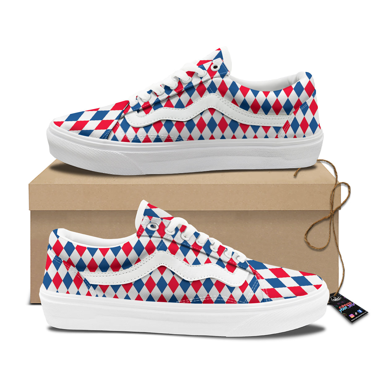 Argyle American Print Pattern Skate Shoes-grizzshop