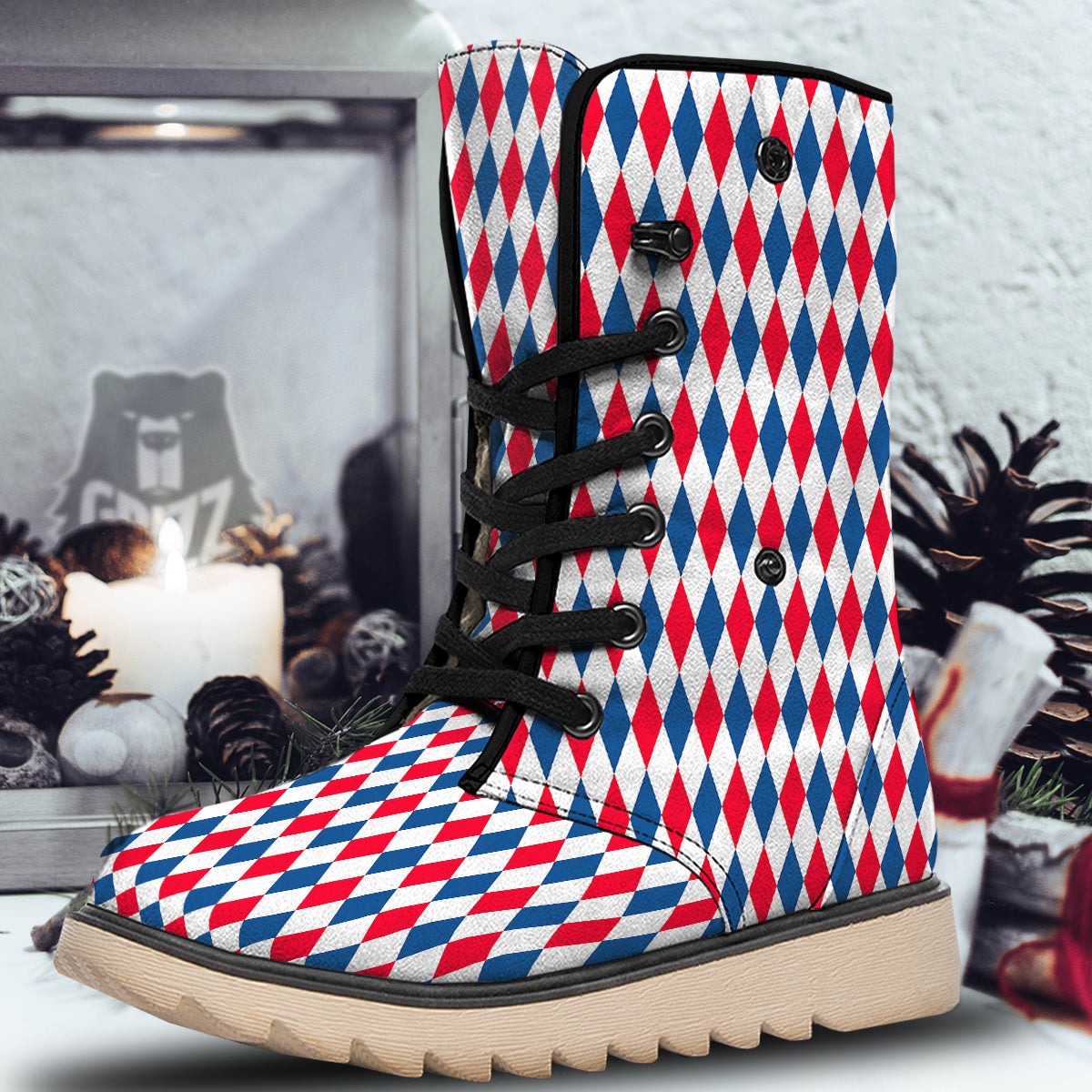 Argyle American Print Pattern Snow Boots-grizzshop