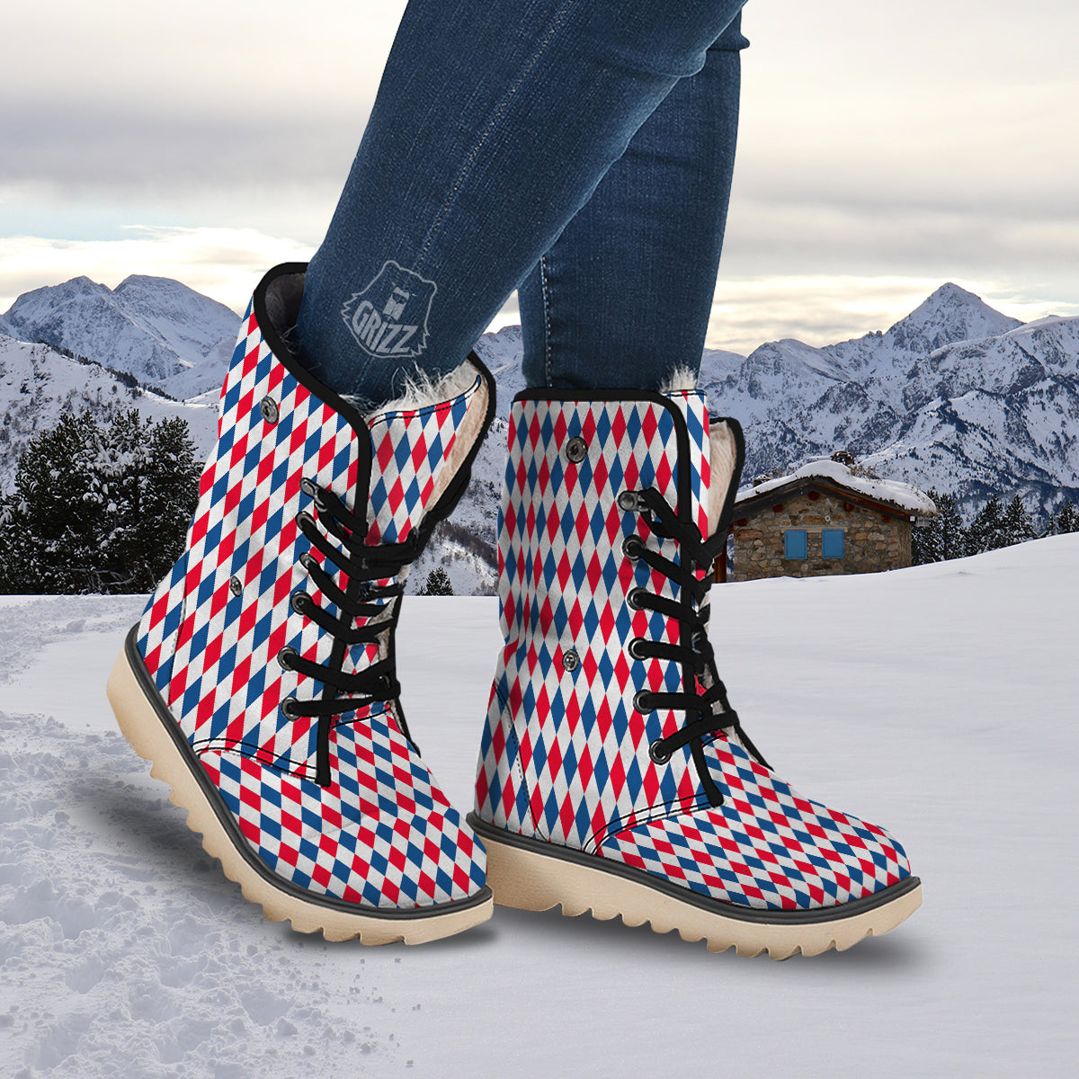 Argyle American Print Pattern Snow Boots-grizzshop