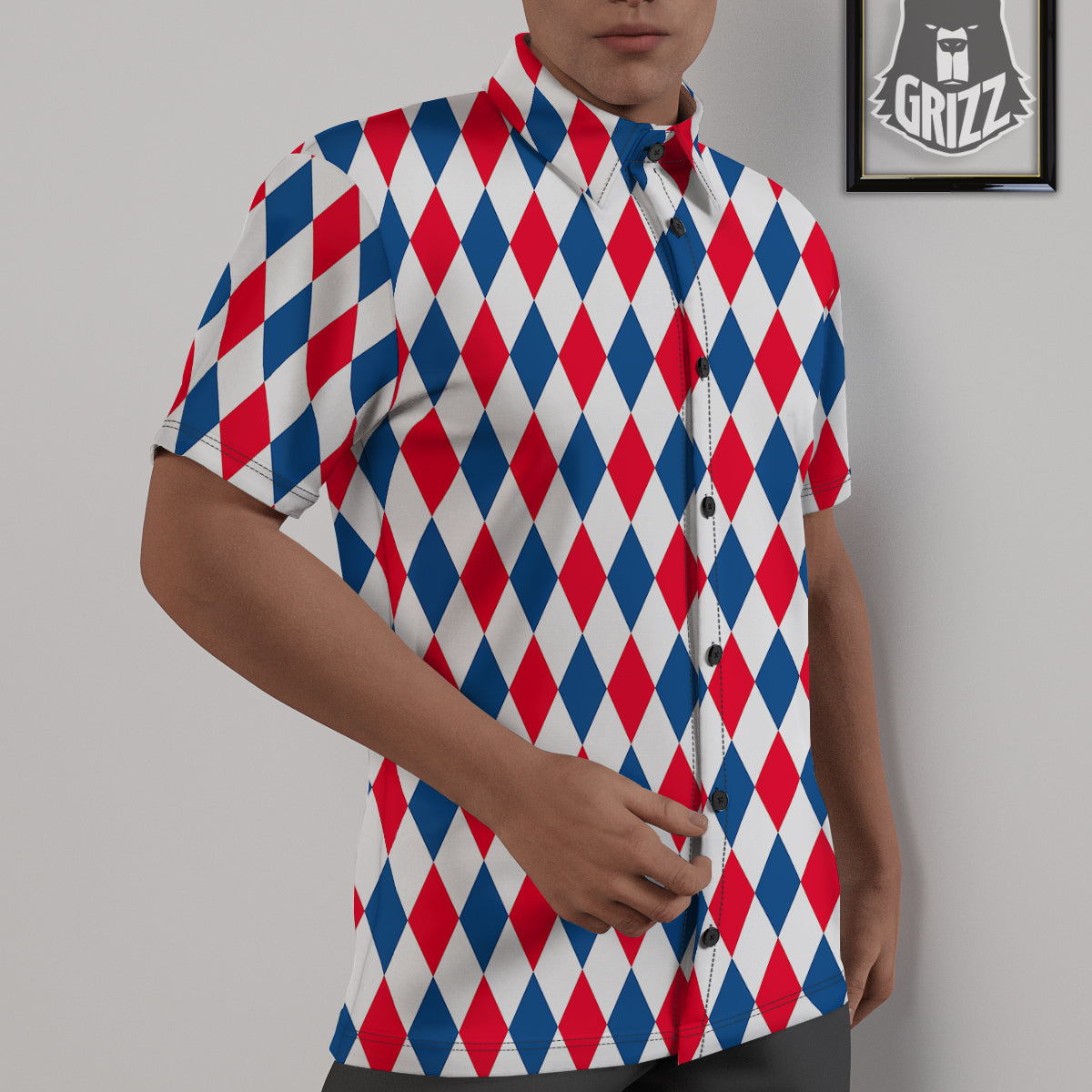 Argyle American Print Pattern Untucked Shirts-grizzshop