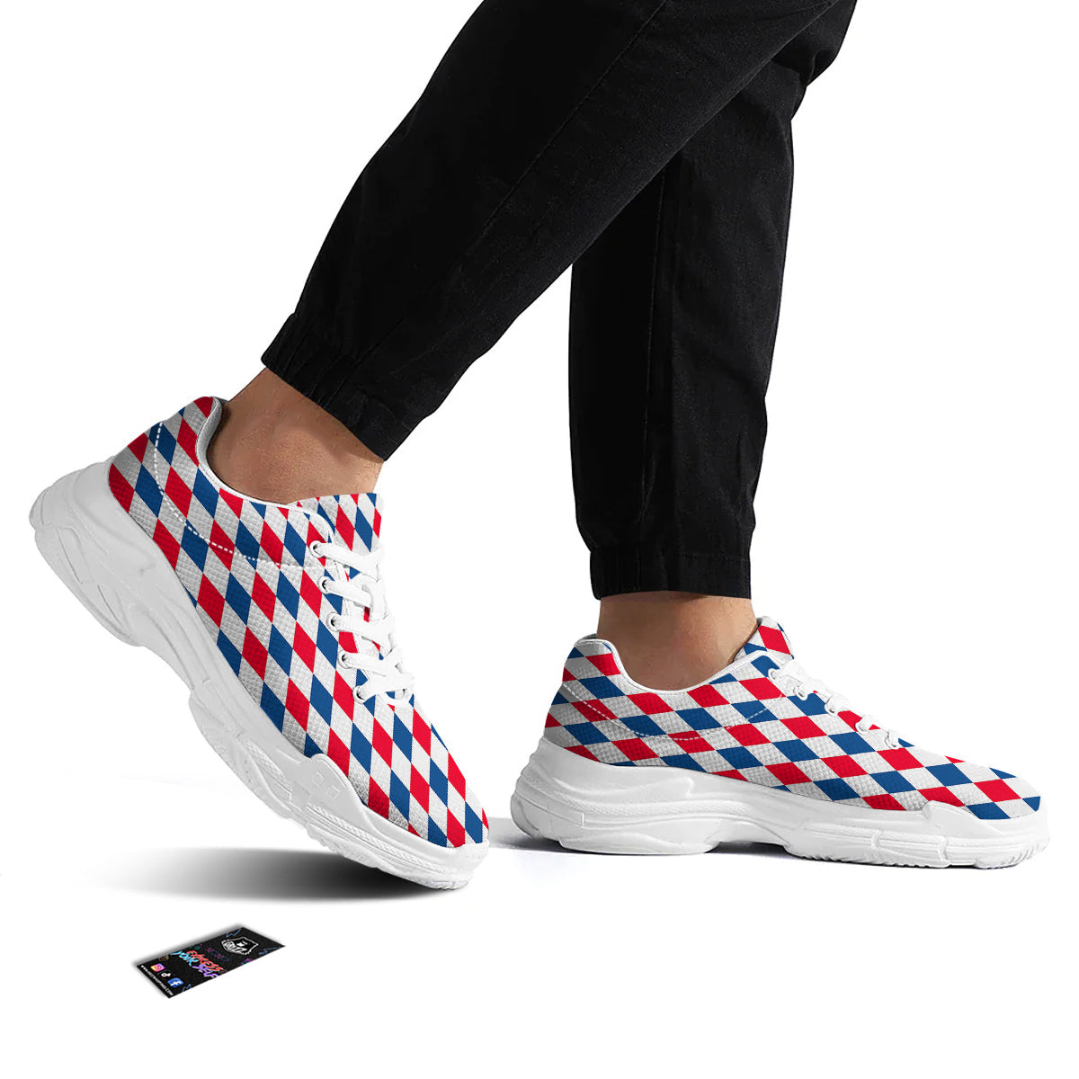 Argyle American Print Pattern White Chunky Shoes-grizzshop