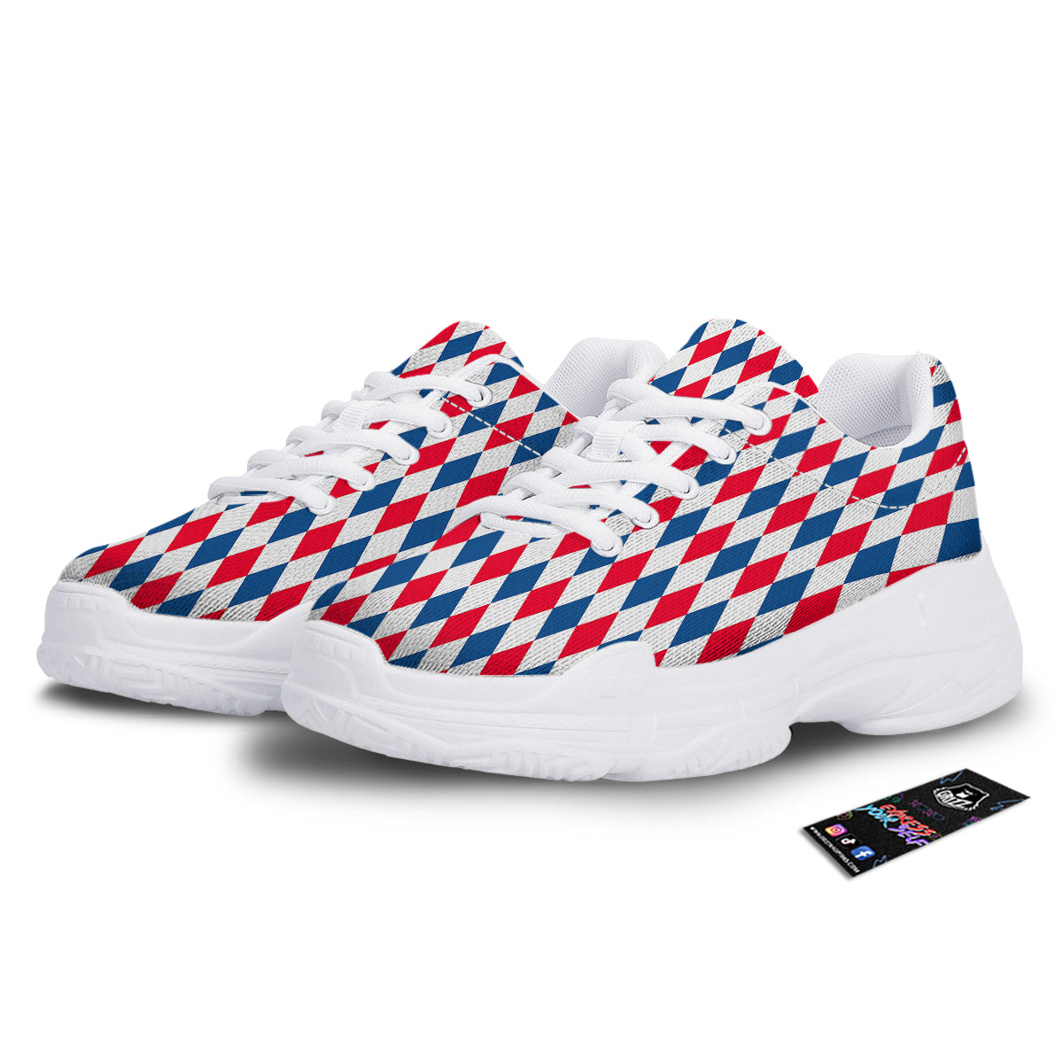 Argyle American Print Pattern White Chunky Shoes-grizzshop