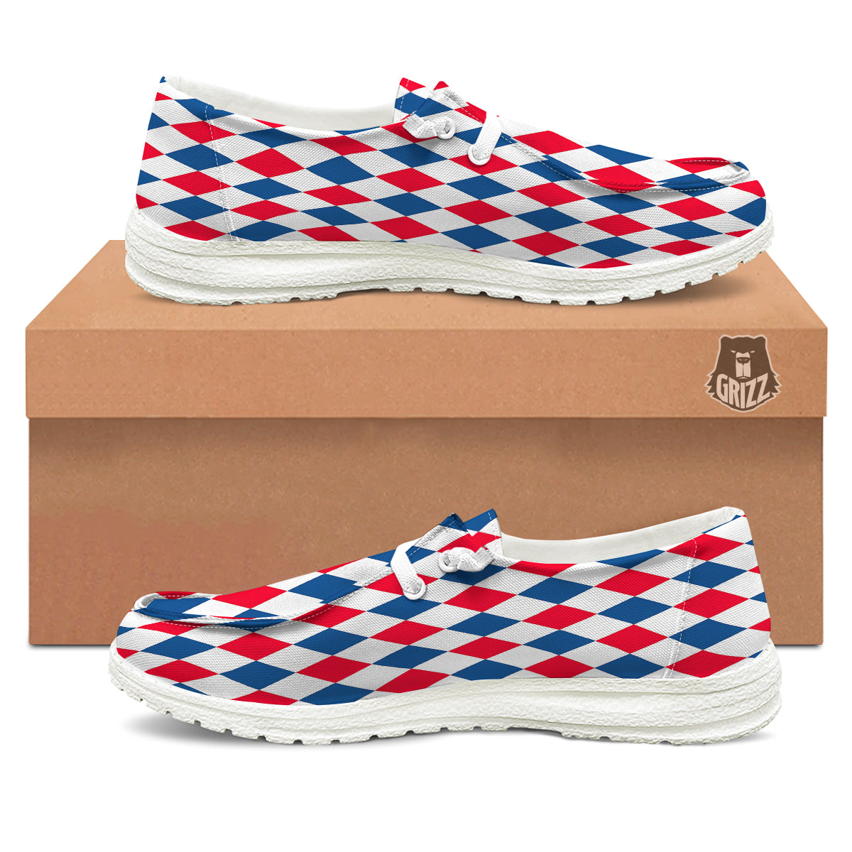 Argyle American Print Pattern White Loafers-grizzshop