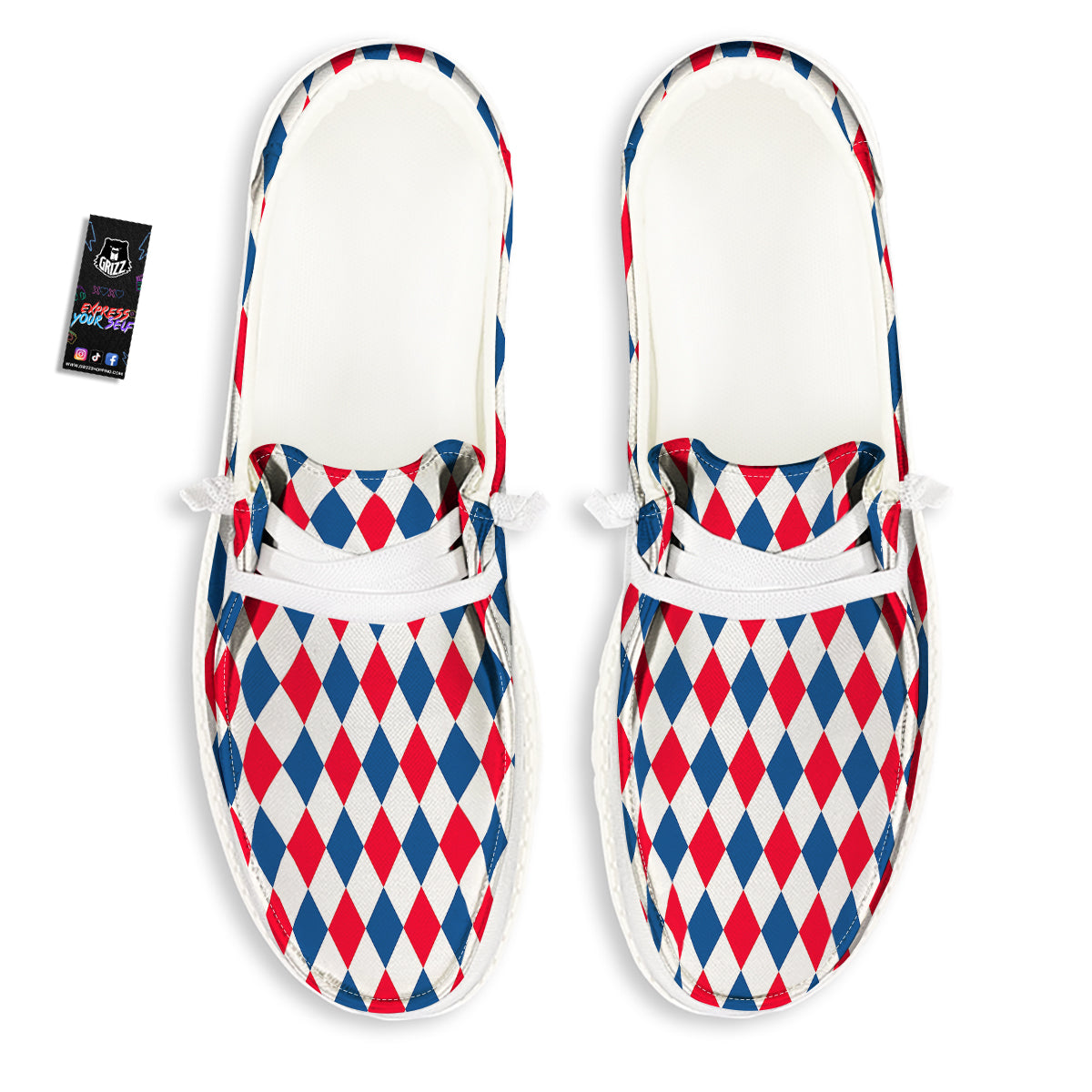 Argyle American Print Pattern White Loafers-grizzshop