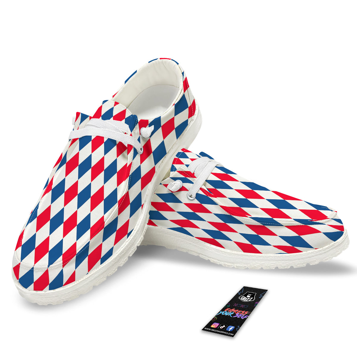 Argyle American Print Pattern White Loafers-grizzshop