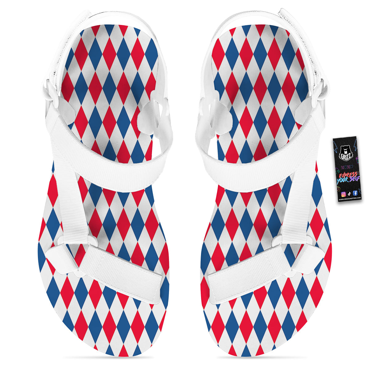 Argyle American Print Pattern White Open Toe Sandals-grizzshop