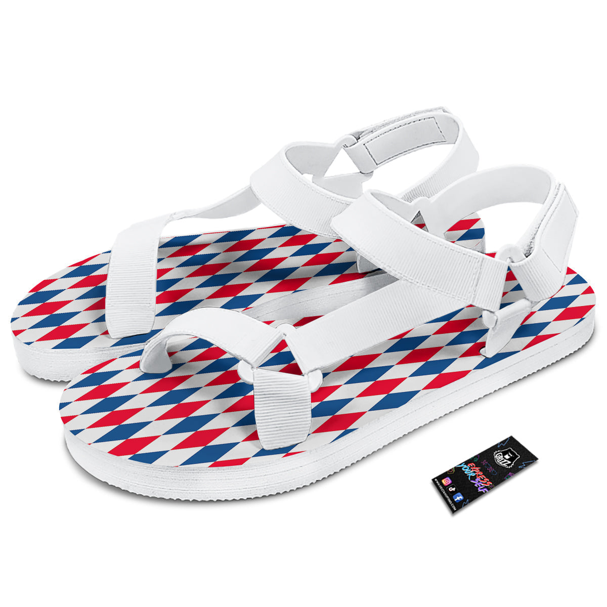 Argyle American Print Pattern White Open Toe Sandals-grizzshop