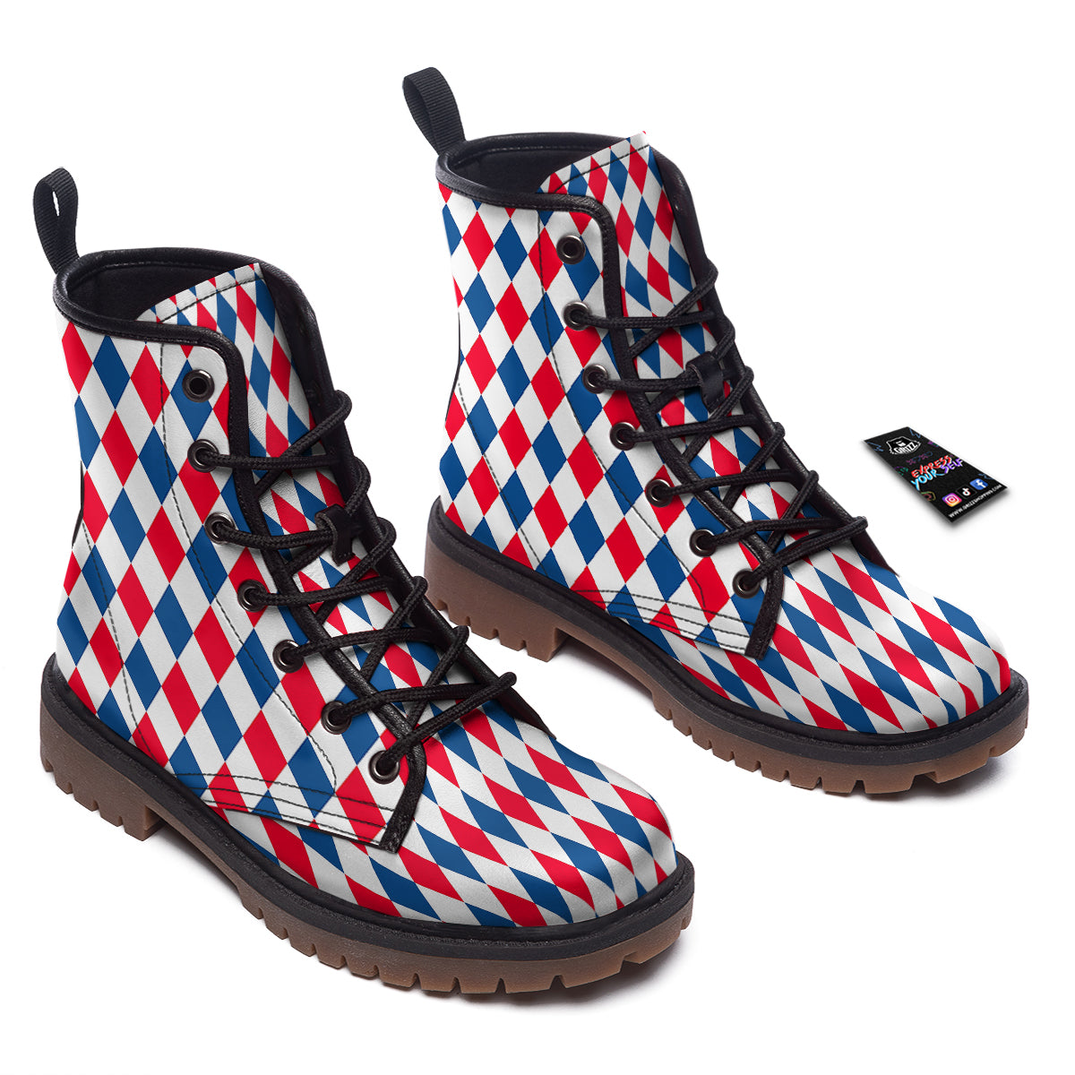 Argyle American Print Pattern Work Boots-grizzshop