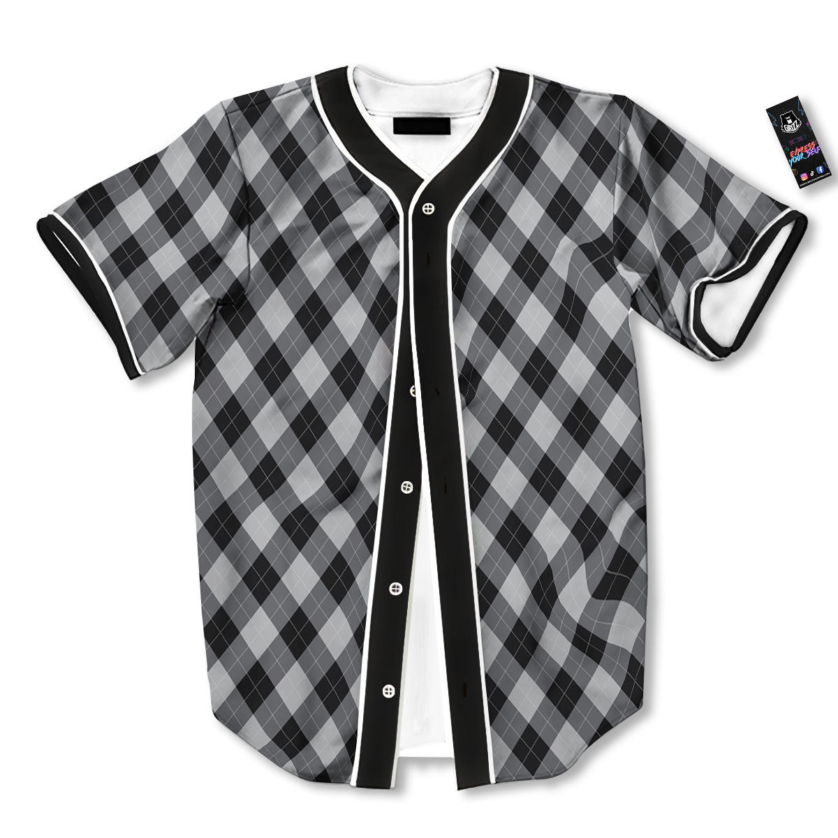 Argyle Black And Grey Print Pattern Baseball Jersey-grizzshop