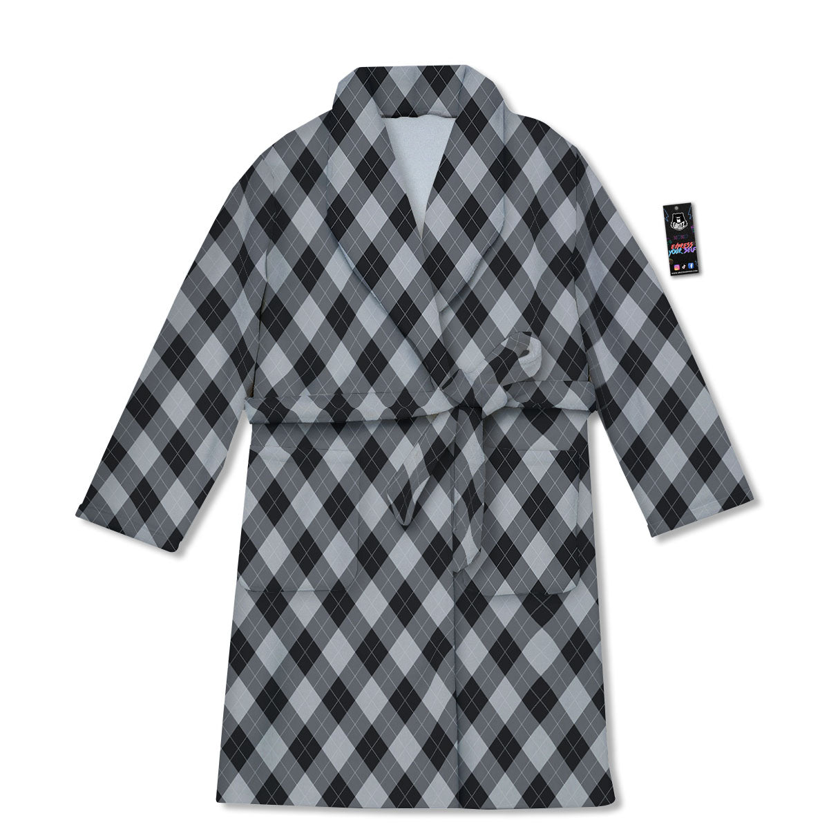 Argyle Black And Grey Print Pattern Bathrobe-grizzshop