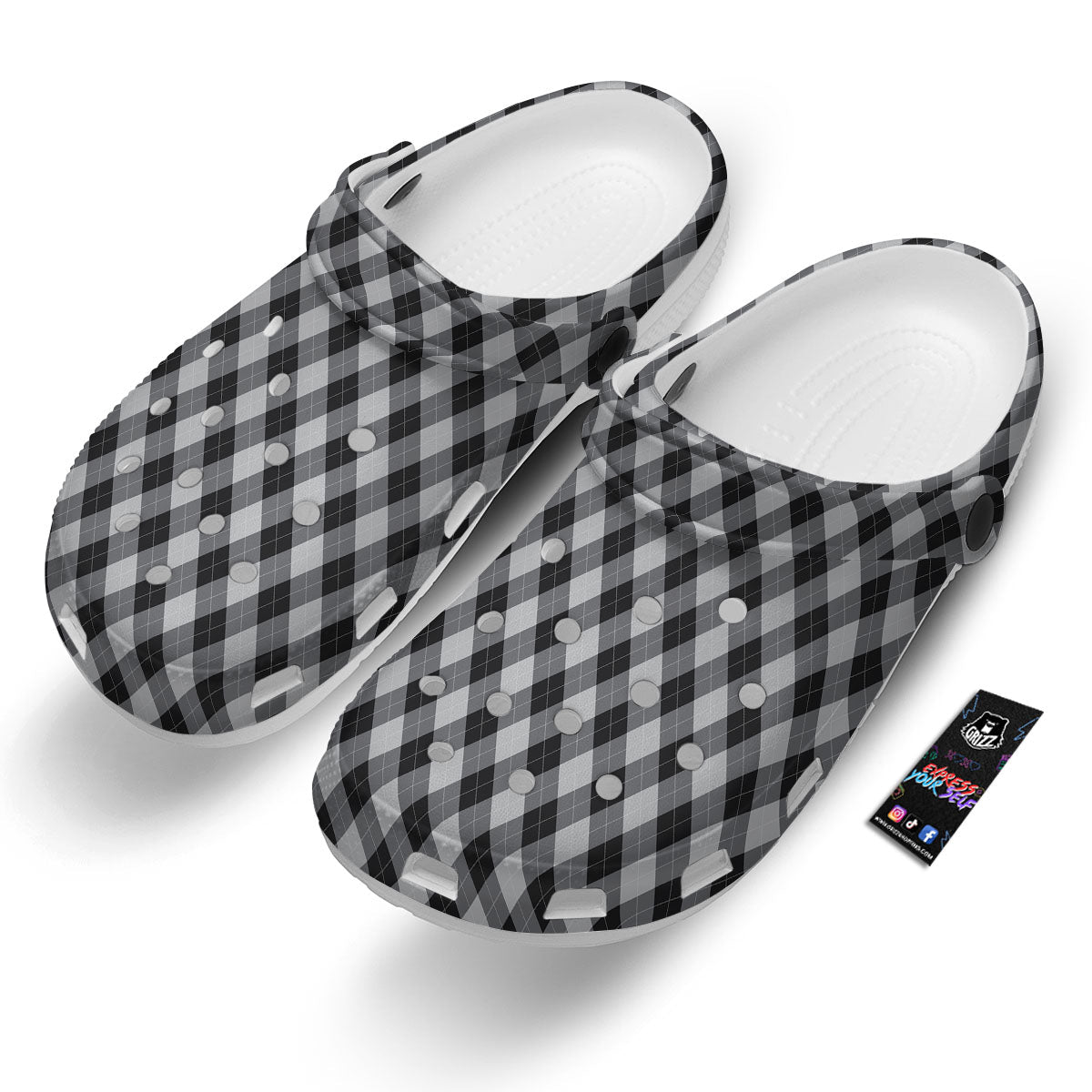 Argyle Black And Grey Print Pattern Clog-grizzshop