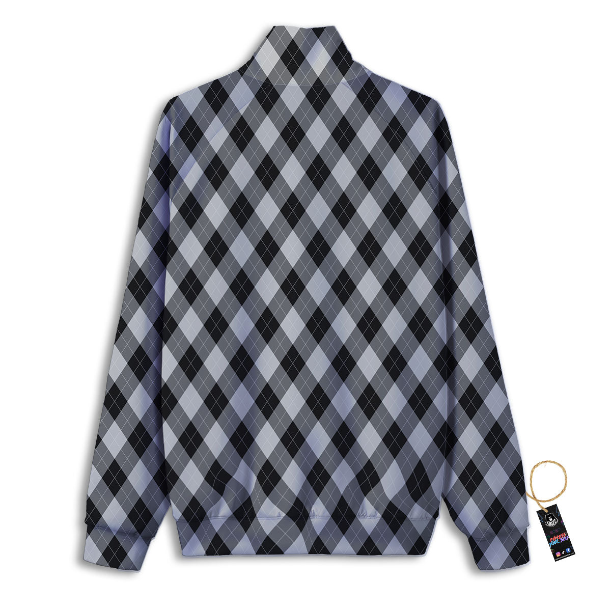 Argyle Black And Grey Print Pattern Track Jacket-grizzshop