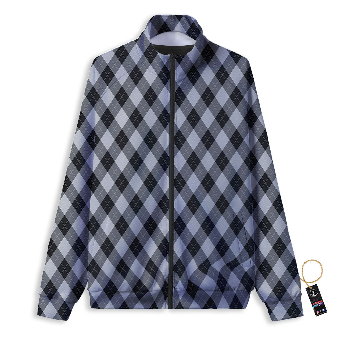 Argyle Black And Grey Print Pattern Track Jacket-grizzshop