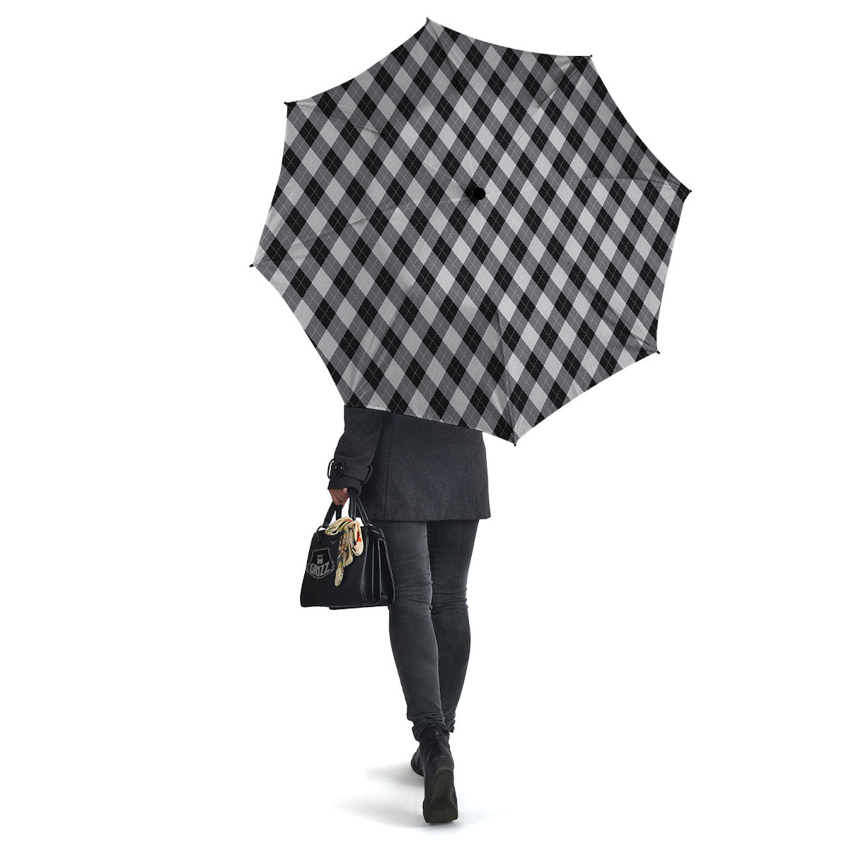 Argyle Black And Grey Print Pattern Umbrella-grizzshop