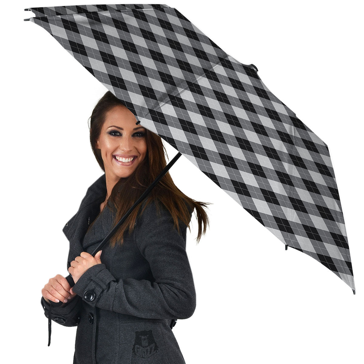 Argyle Black And Grey Print Pattern Umbrella-grizzshop