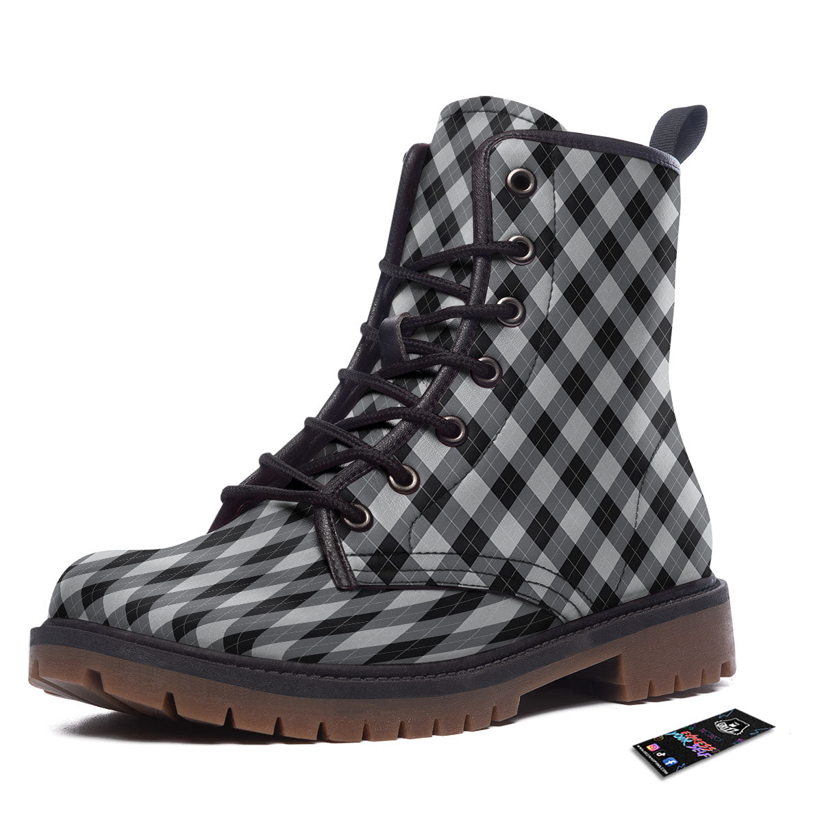 Argyle Black And Grey Print Pattern Work Boots-grizzshop
