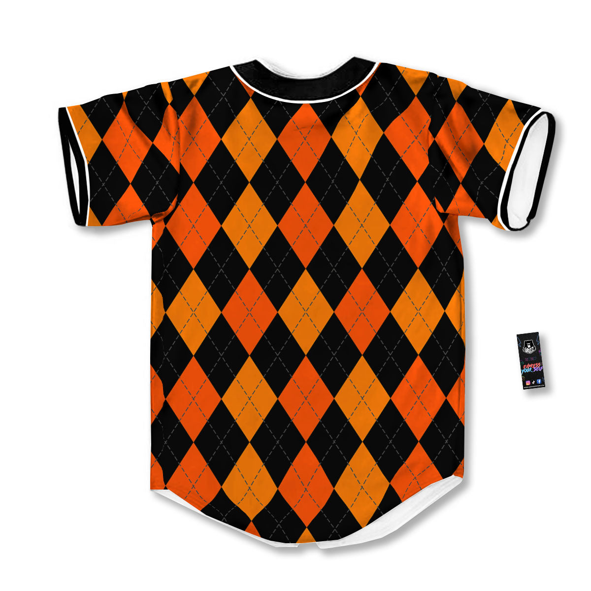 Argyle Black And Orange Print Pattern Baseball Jersey-grizzshop