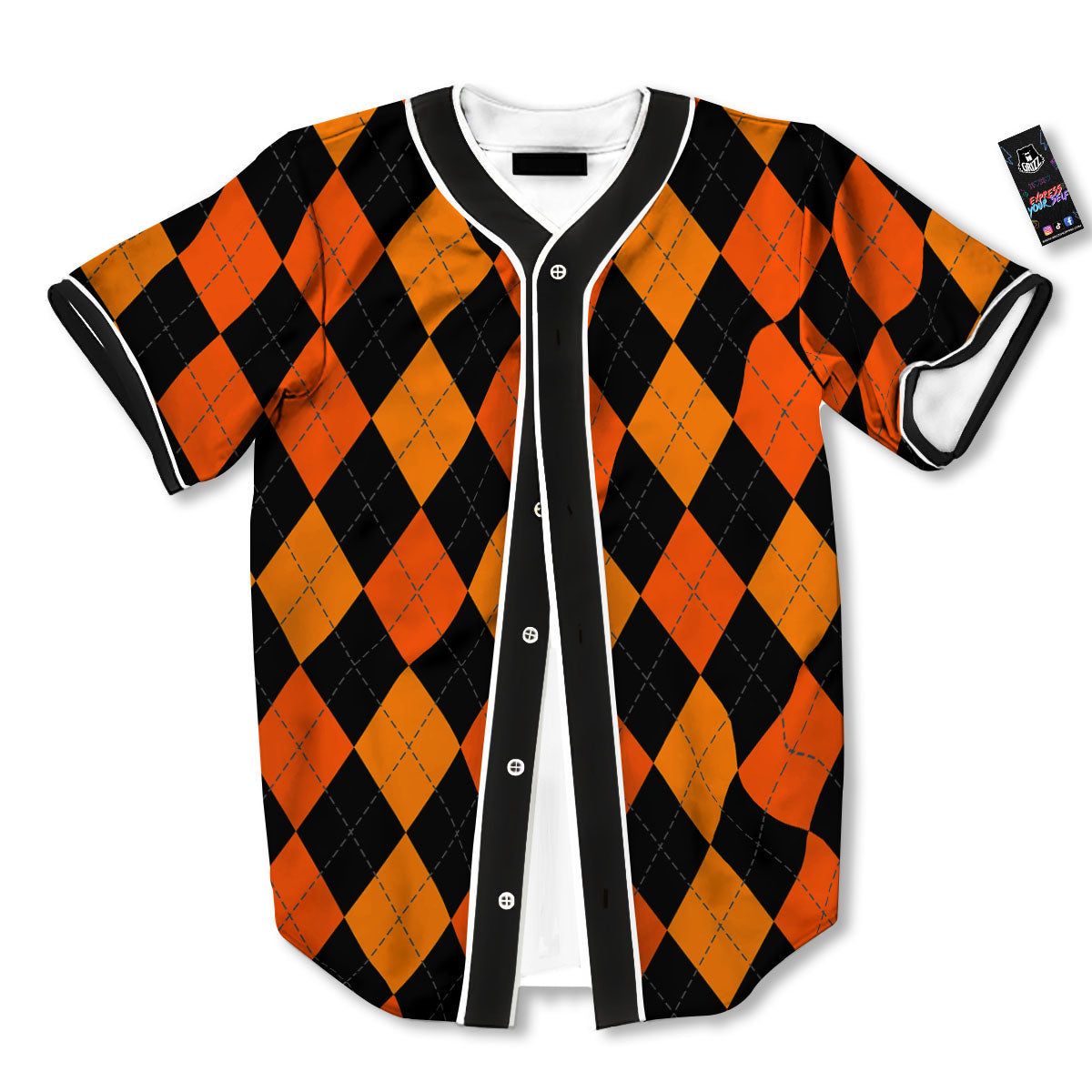 Argyle Black And Orange Print Pattern Baseball Jersey-grizzshop