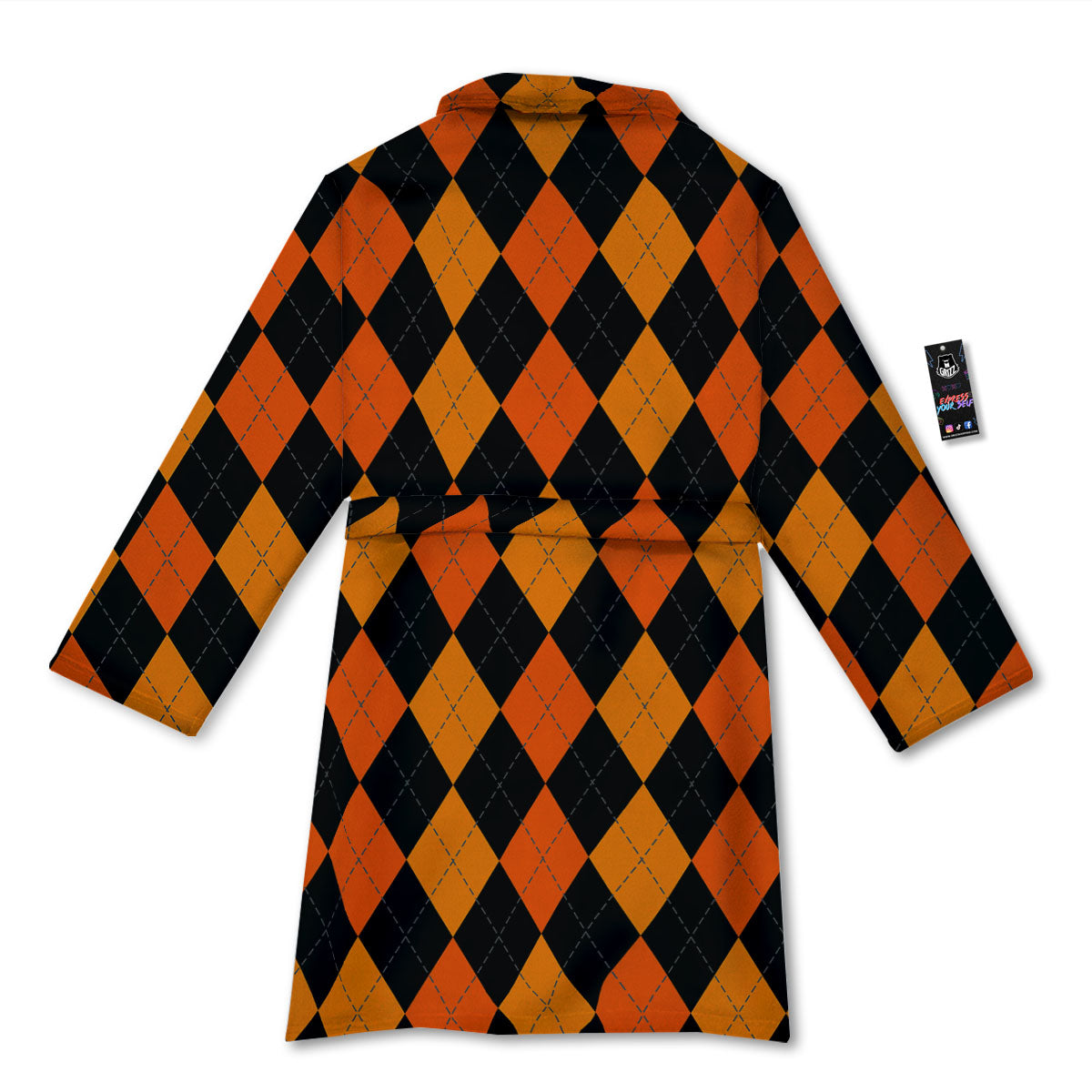 Argyle Black And Orange Print Pattern Bathrobe-grizzshop