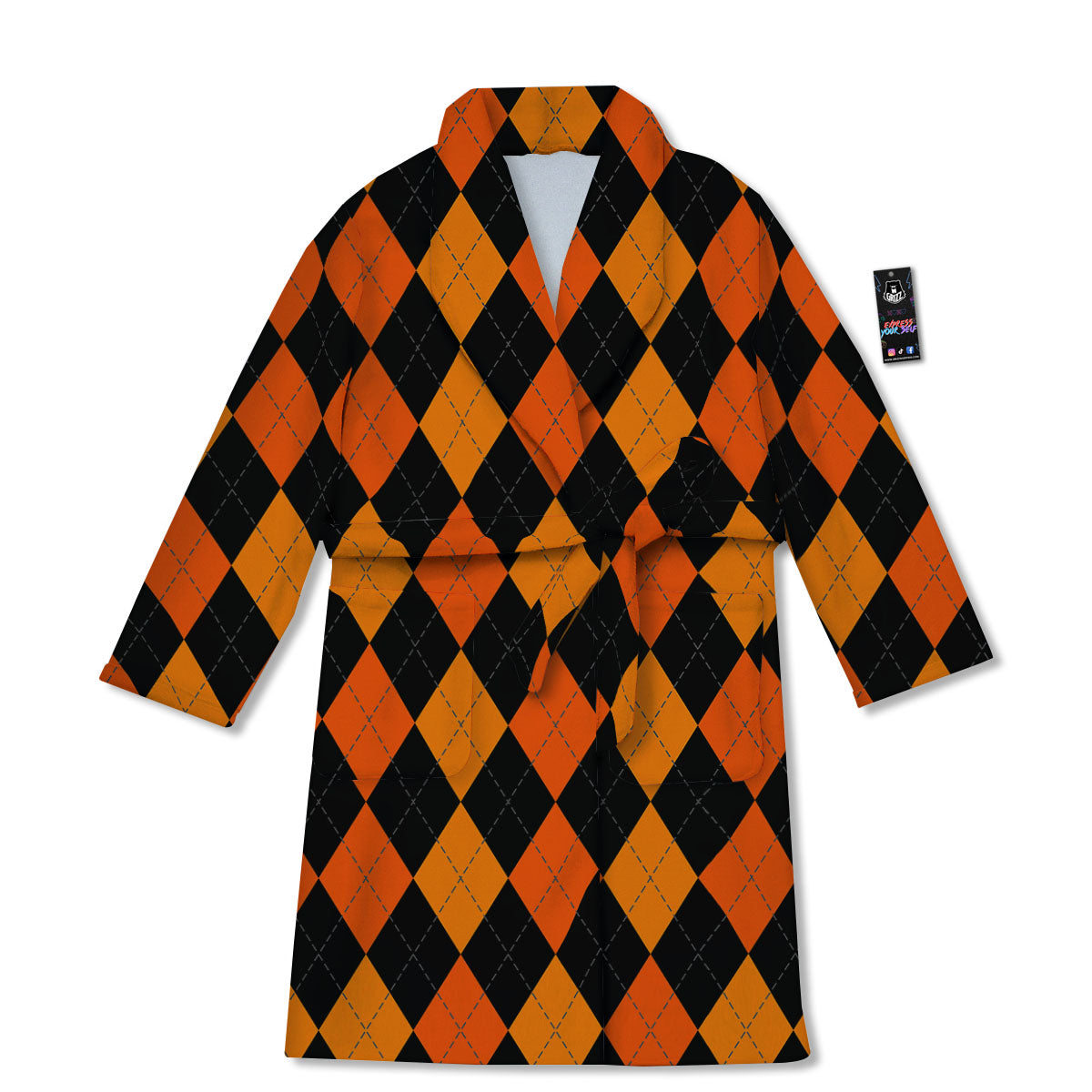 Argyle Black And Orange Print Pattern Bathrobe-grizzshop