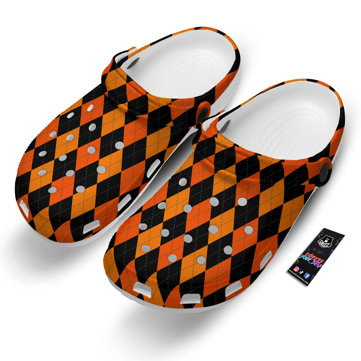 Argyle Black And Orange Print Pattern Clog-grizzshop