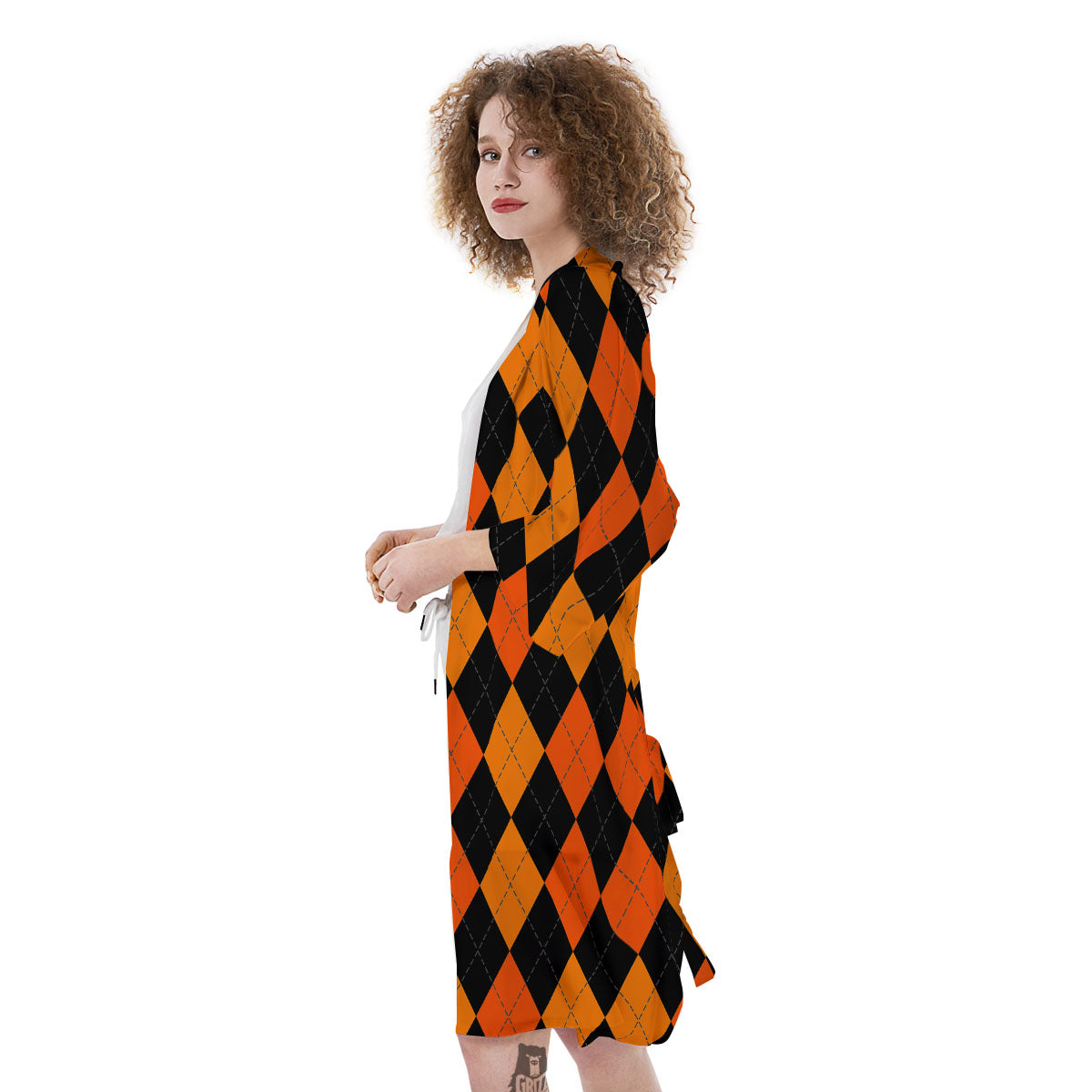 Argyle Black And Orange Print Pattern Kimono-grizzshop