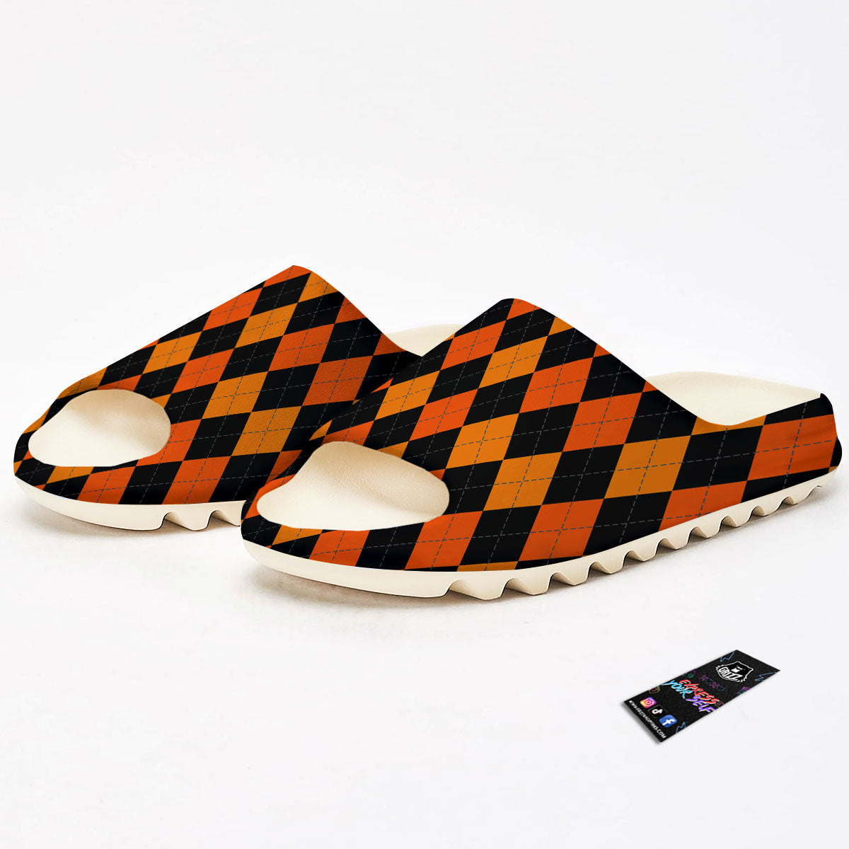Argyle Black And Orange Print Pattern Sandals-grizzshop