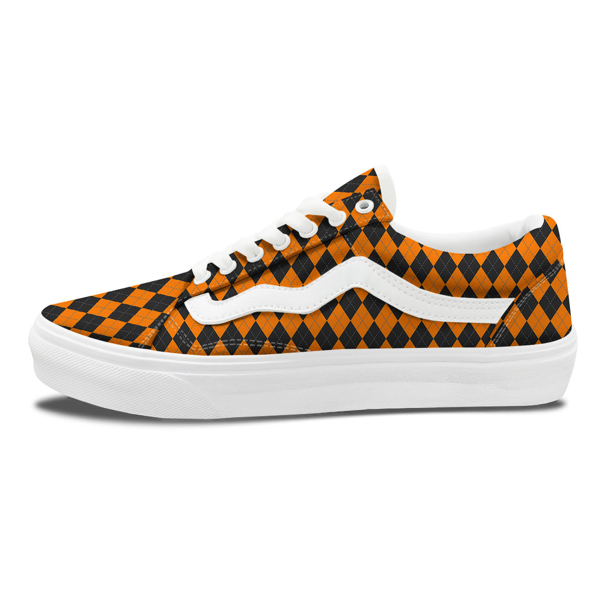 Argyle Black And Orange Print Skate Shoes-grizzshop