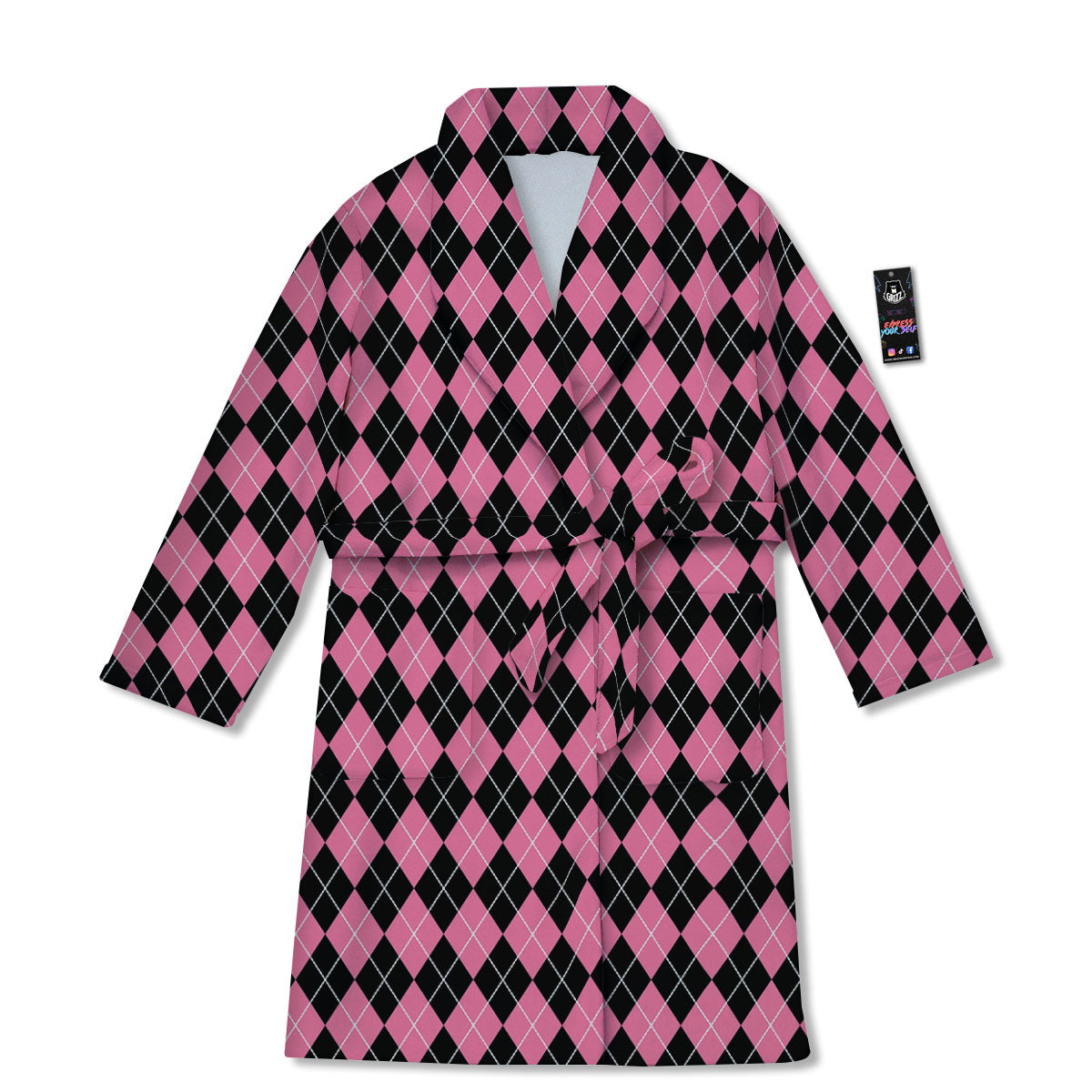 Argyle Black And Pink Print Pattern Bathrobe-grizzshop