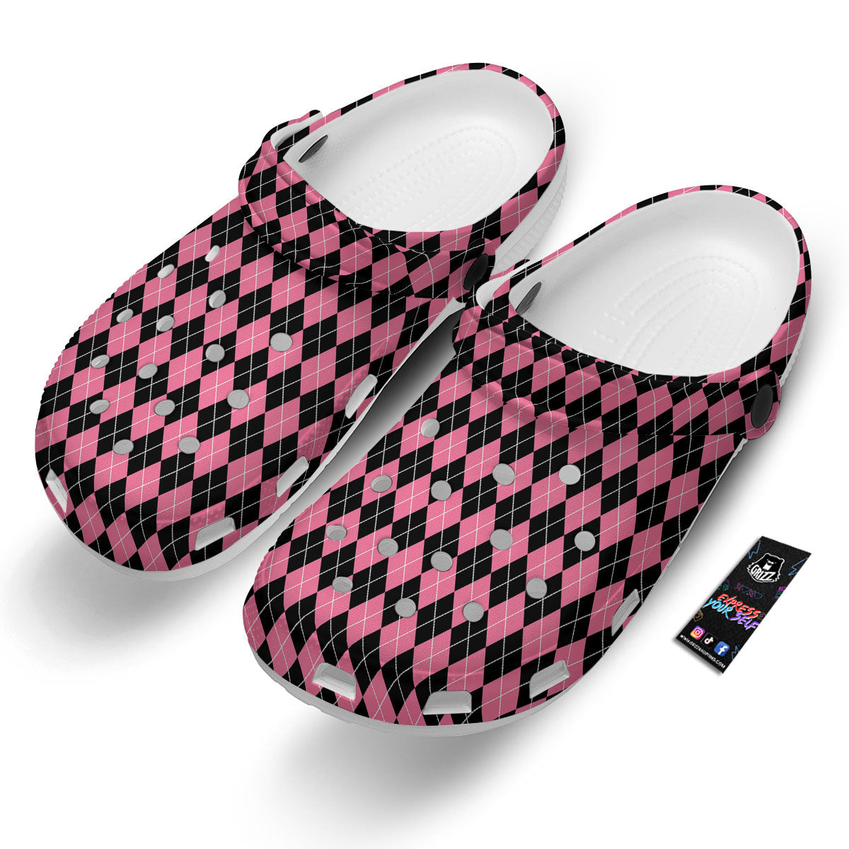 Argyle Black And Pink Print Pattern Clog-grizzshop