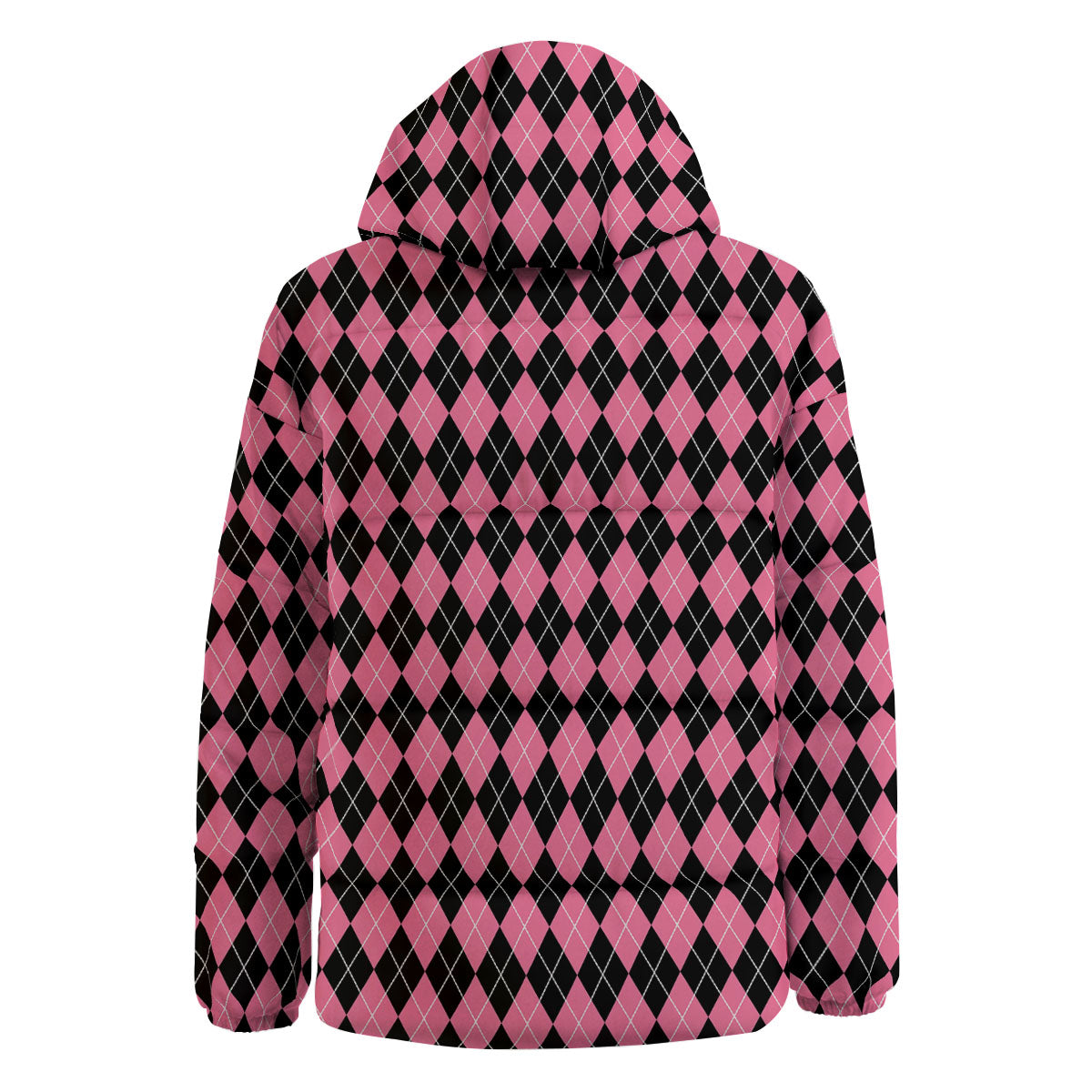 Argyle Black And Pink Print Pattern Down Jacket-grizzshop