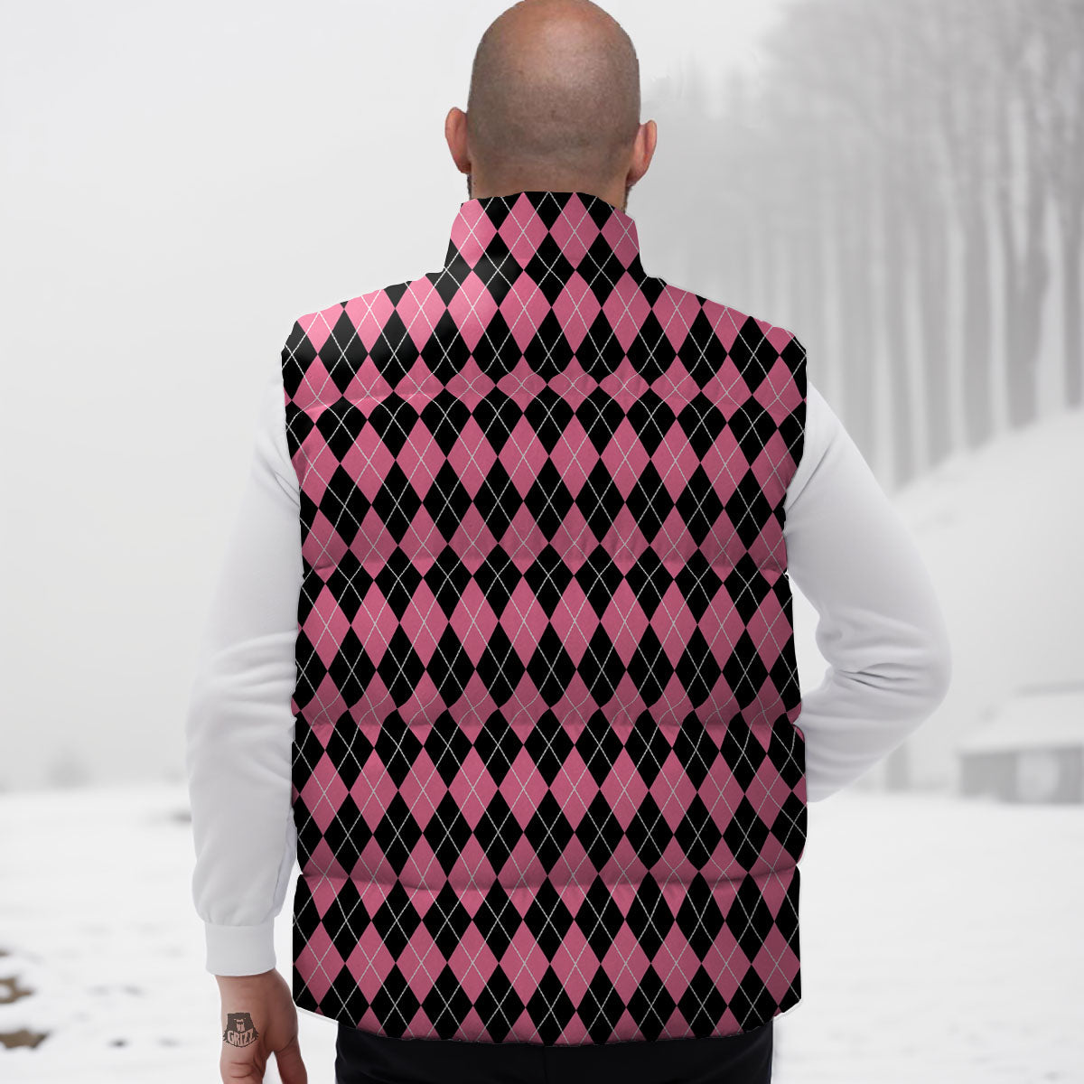 Argyle Black And Pink Print Pattern Down Vest-grizzshop