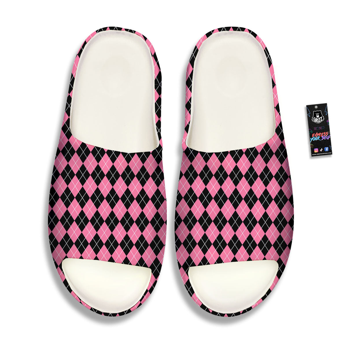 Argyle Black And Pink Print Pattern Sandals-grizzshop