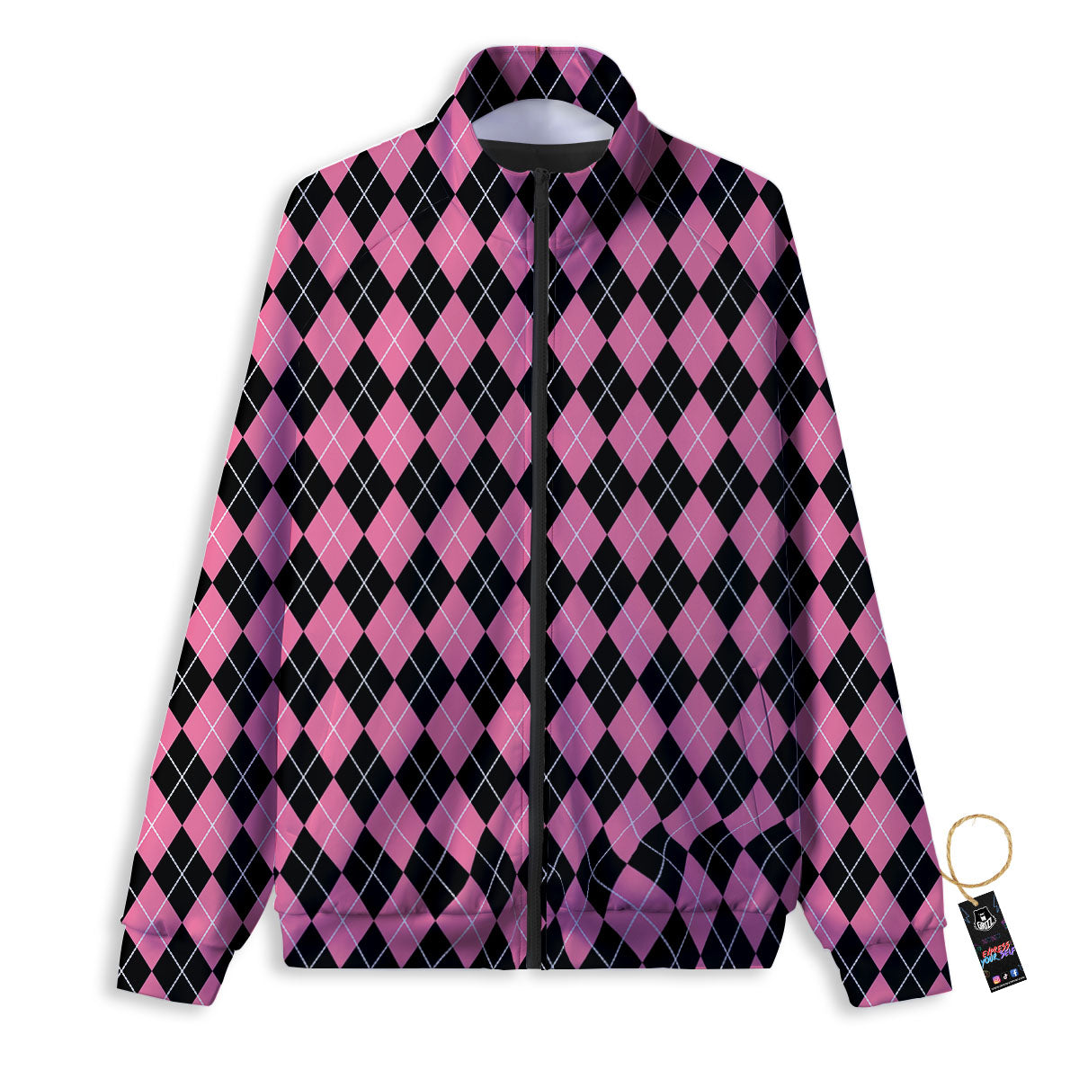 Argyle Black And Pink Print Pattern Track Jacket-grizzshop