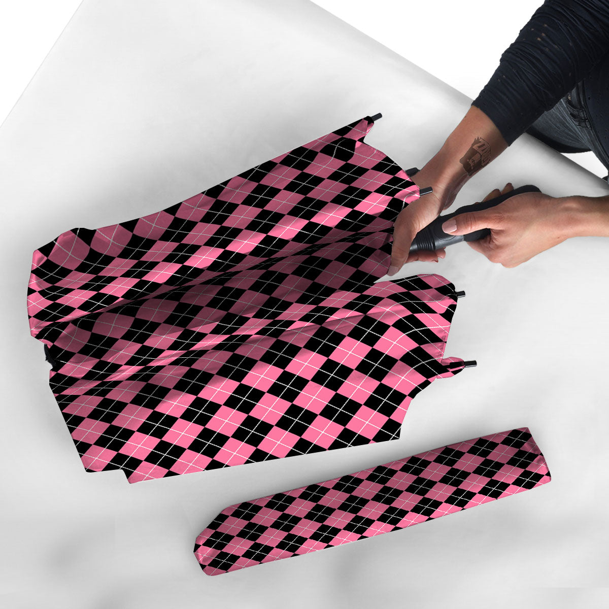 Argyle Black And Pink Print Pattern Umbrella-grizzshop