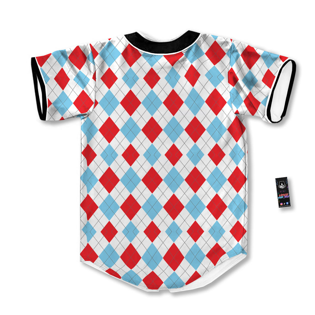 Argyle Blue And Red Print Pattern Baseball Jersey-grizzshop