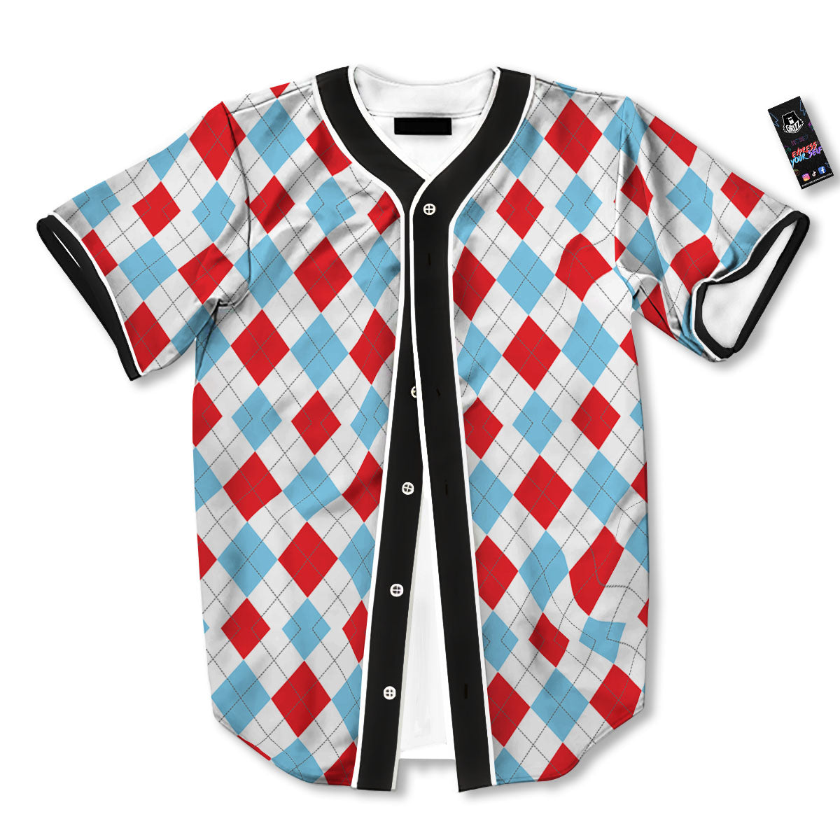 Argyle Blue And Red Print Pattern Baseball Jersey-grizzshop