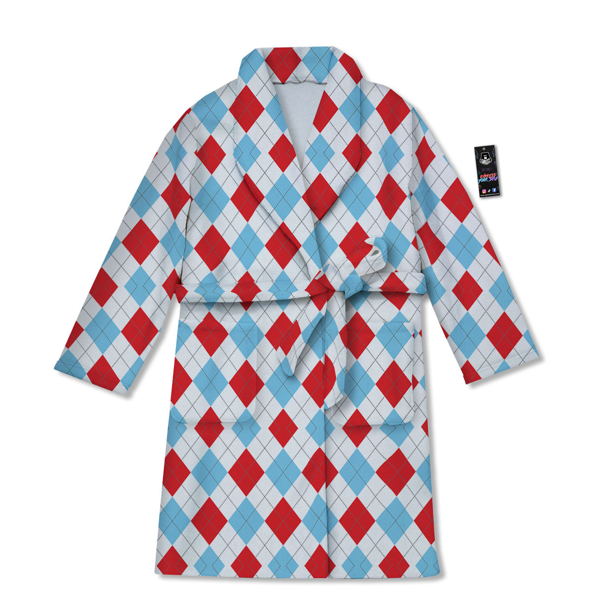 Argyle Blue And Red Print Pattern Bathrobe-grizzshop