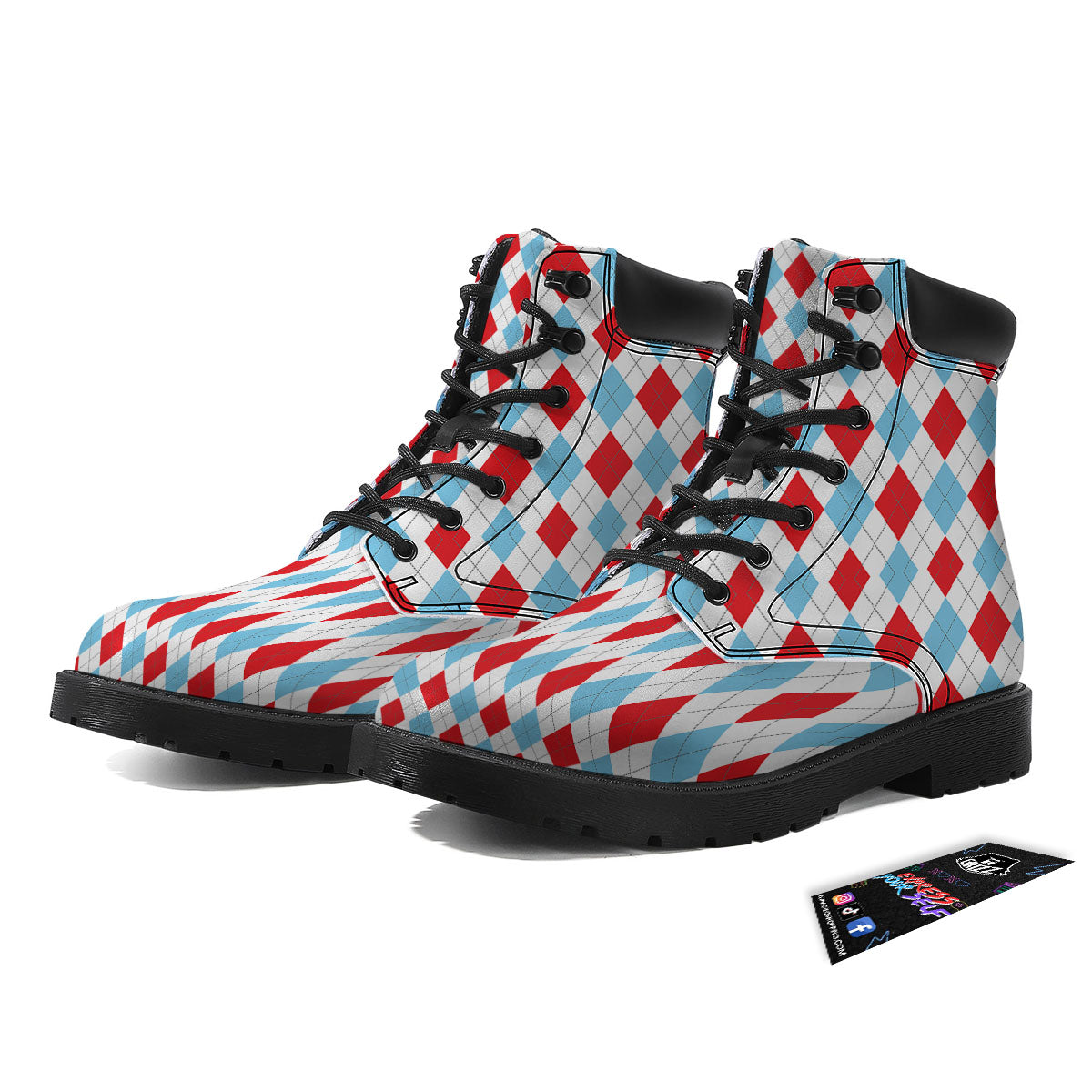 Argyle Blue And Red Print Pattern Boots-grizzshop