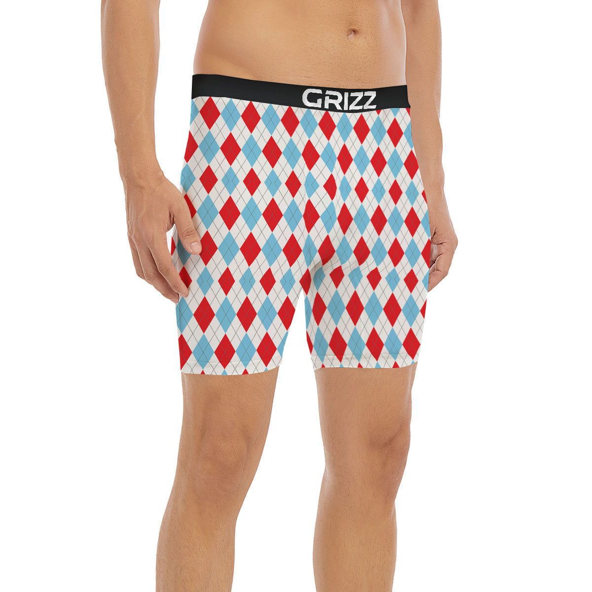 Argyle Blue And Red Print Pattern Boxer Briefs-grizzshop