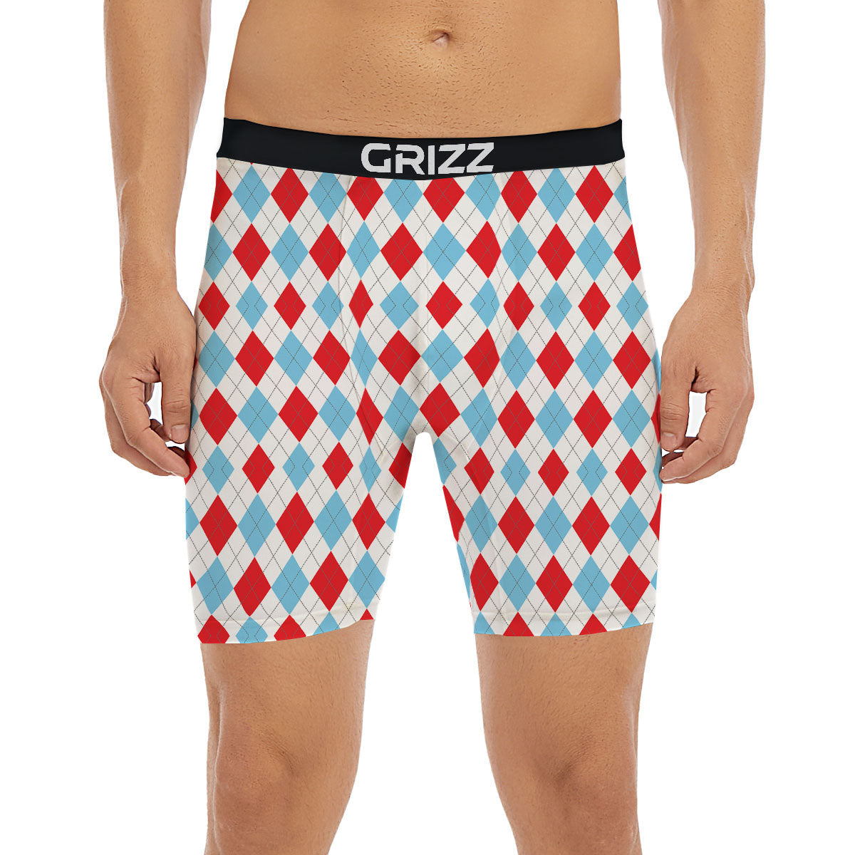 Argyle Blue And Red Print Pattern Boxer Briefs-grizzshop